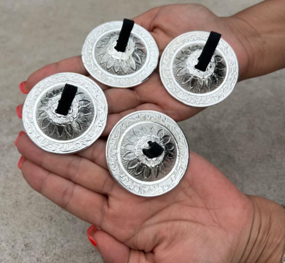 Dharmaobjects Belly Dancing Silver Lotus Pro Finger Cymbals Zills