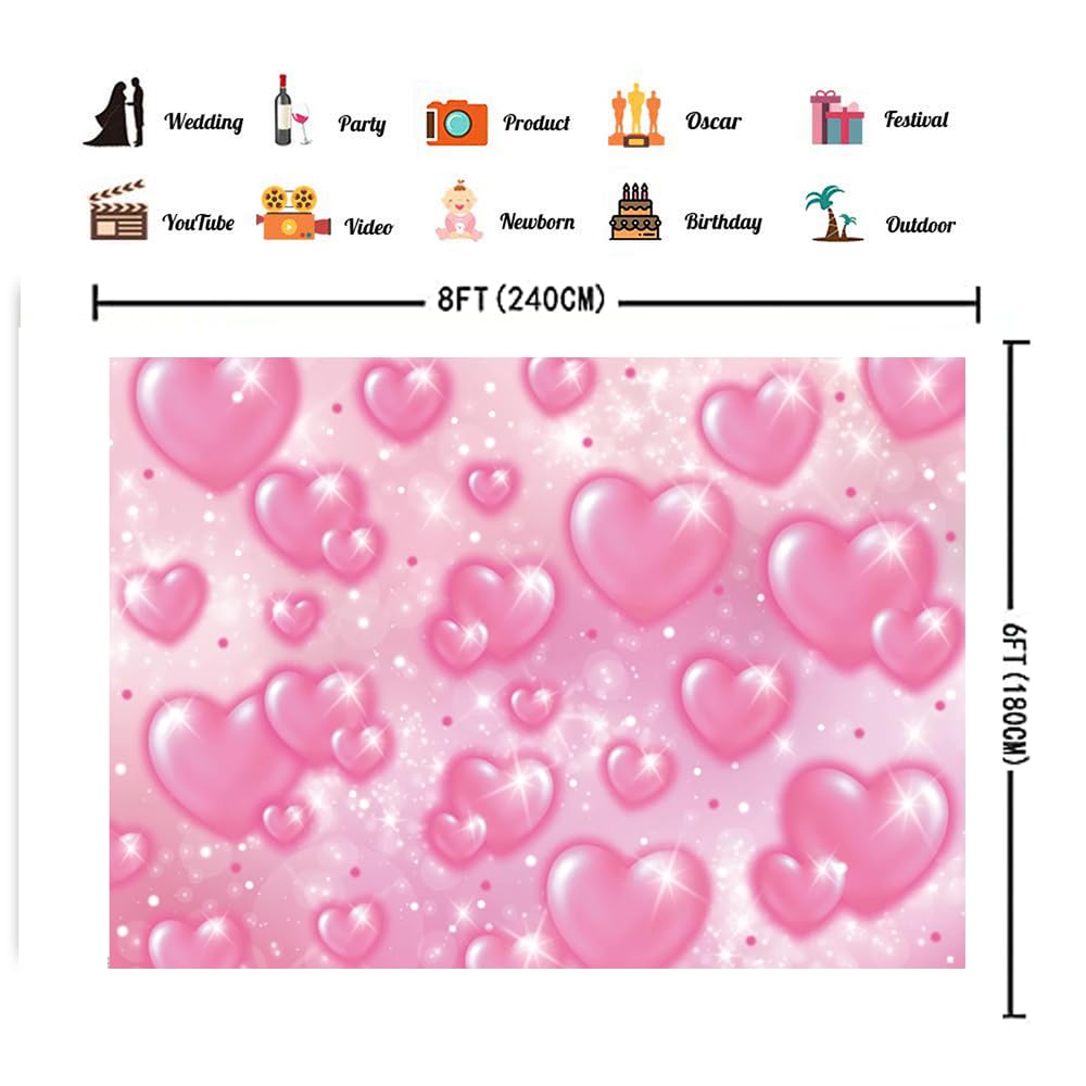 Chaiya 7X5Ft Early 2000S Photography Backdrop Pink Hearts Romantic Mother'S Day Backdrop Baby Shower Birthday Girl Party Banner