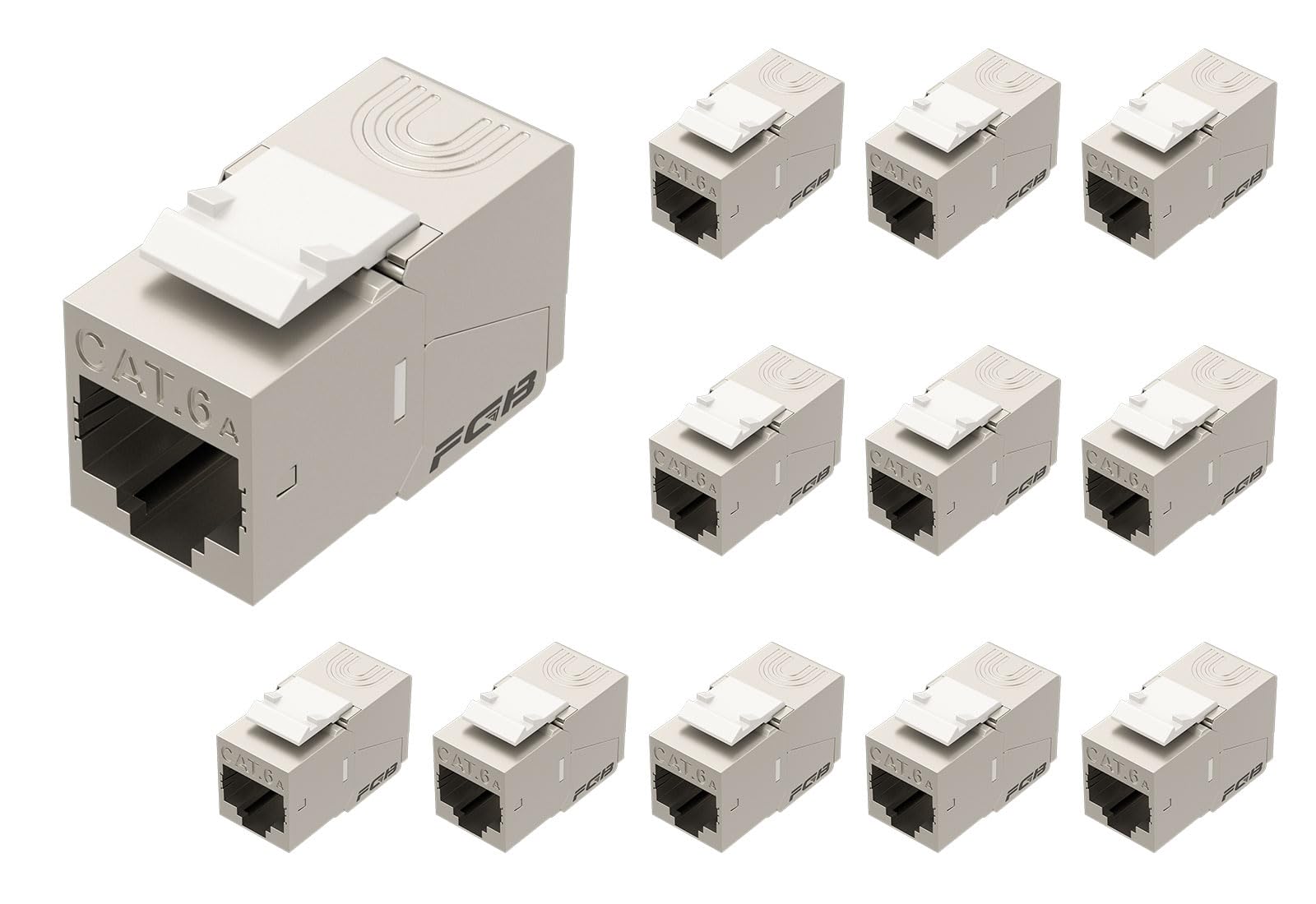 Fgb 10Gbps Cat6A Shielded Keystone Jacks With Integrated Shutter, Toolless Modular Jacks, 12 Pack