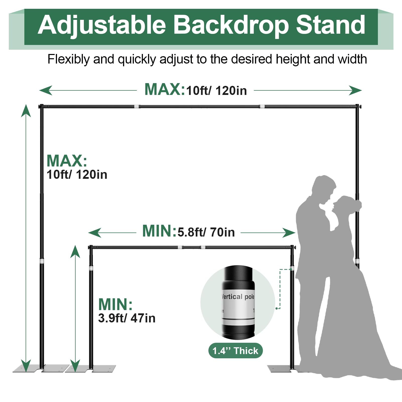 Qoolfoto Pipe And Drape Backdrop Stand Kit 10X10Ft, Heavy Duty Backdrop Stand, Adjustable Metal Background Stand Backdrop For Pa