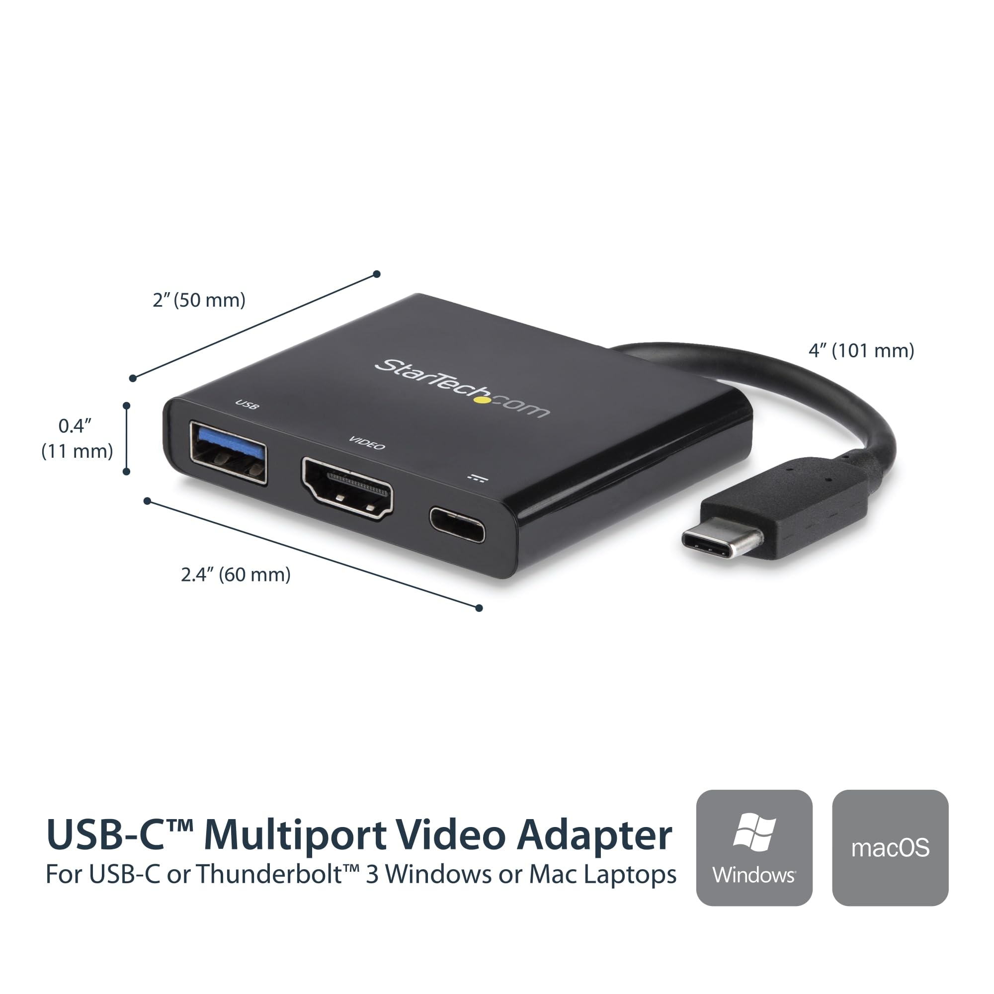 Startech.Com Usb C To Hdmi Adapter   4K 30Hz   Thunderbolt 3 Compatible   With Power Delivery (Usb Pd)   Usb C Adapter Converter