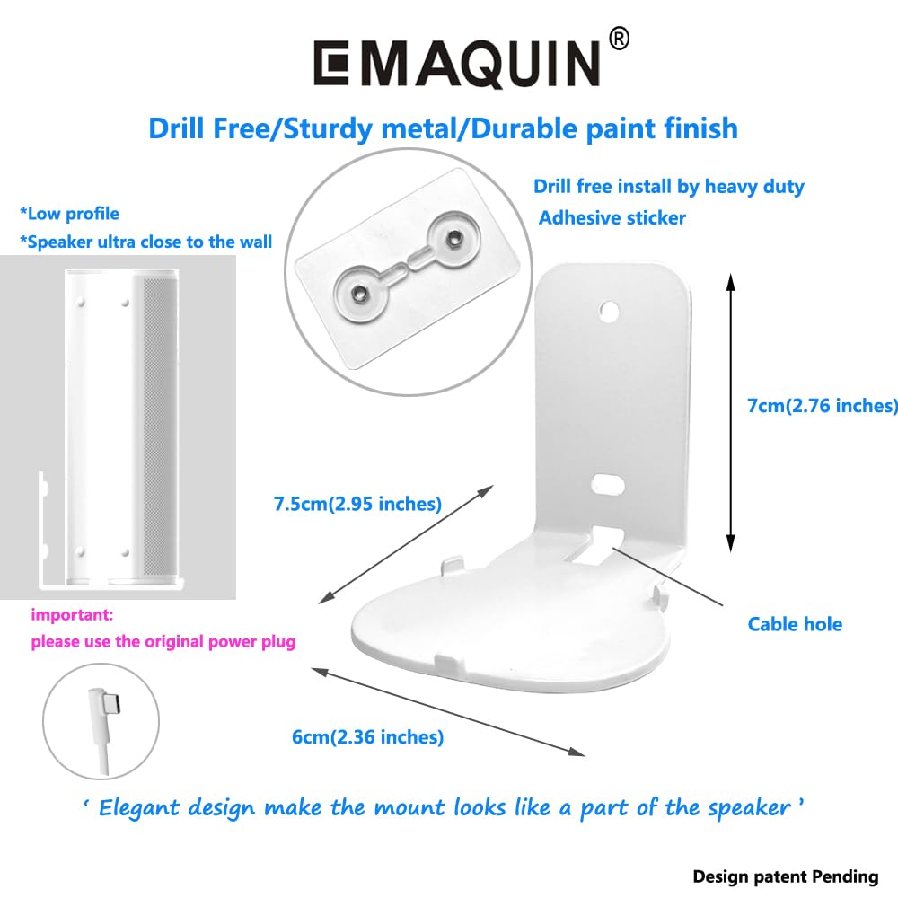 Emaquin Wall Mount Bracket For Sonos Roam 2/Sonos Roam/Sonos Roam Sl(Drill Free,Sturdy Metal,Enduring Paint Finish,Easy Install