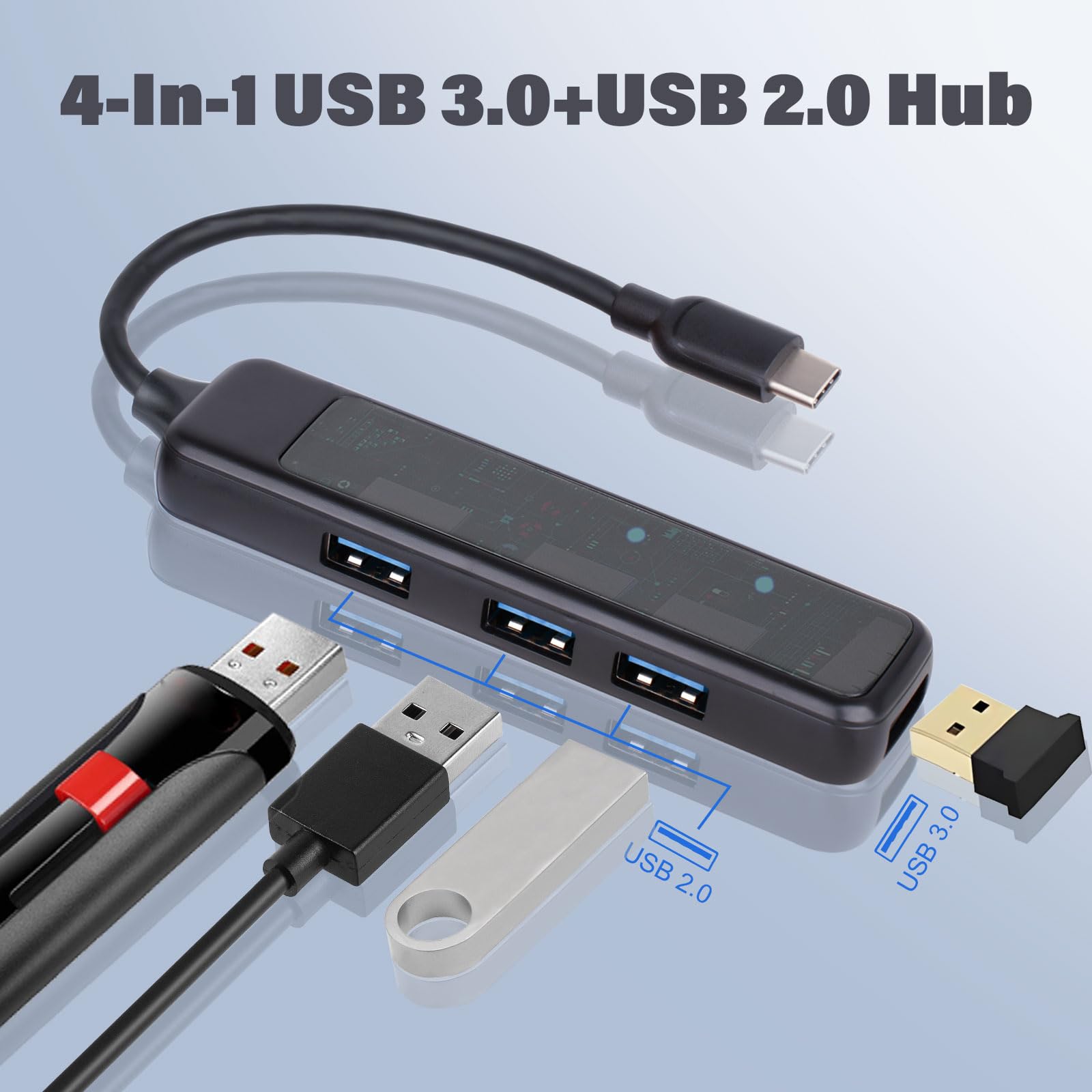 Xuangui Usb C To Usb Hub 4 Ports, Ultra Slim Portable Usb C Splitter With Usb 3.0 & 3 Usb 2.0 Ports Extender For C Port Laptop,