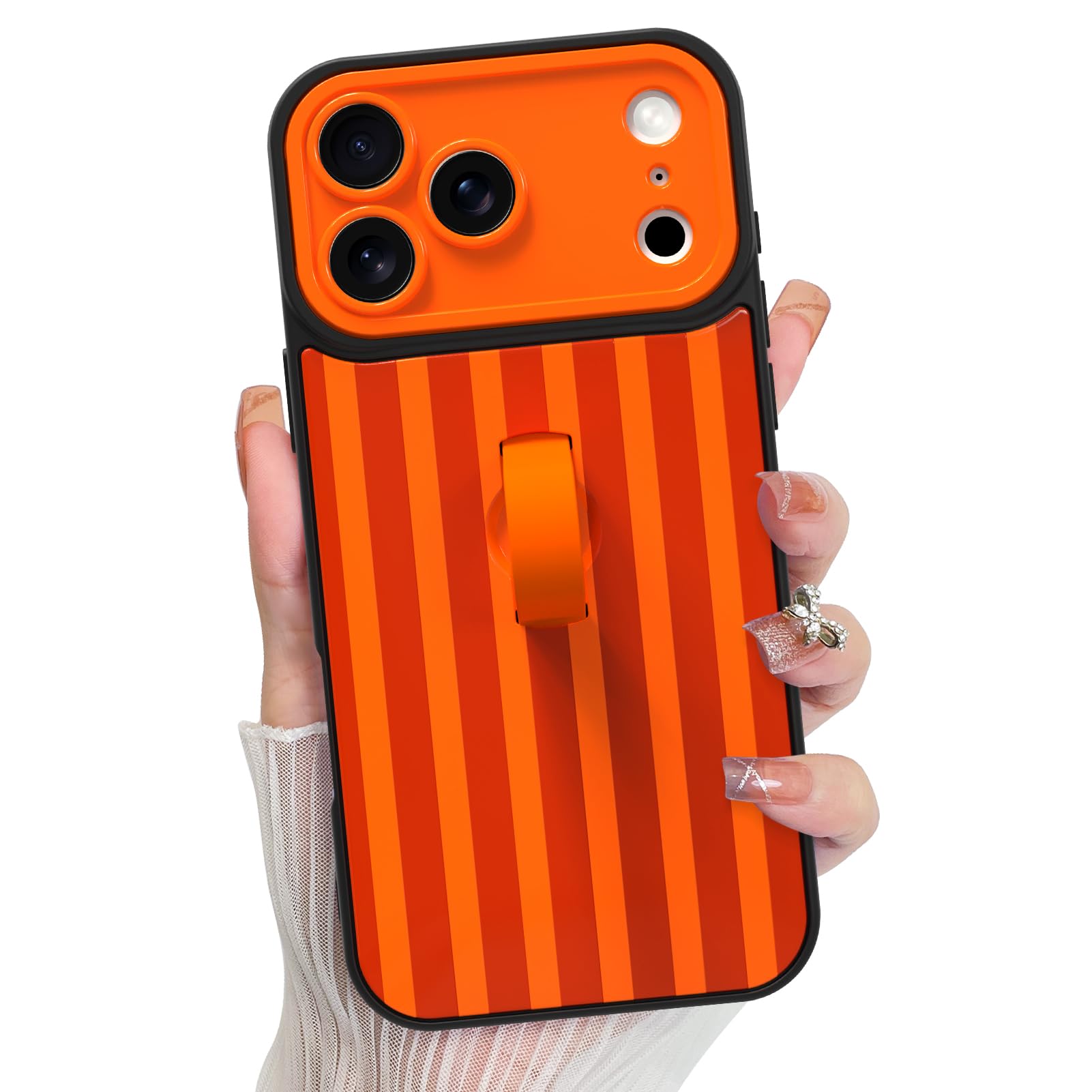 KANGHAR Compatible with iPhone 17 Pro Max Case, Silicone Stripes Cute Pattern, Wristband Kickstand Camera Protection Soft Slim C
