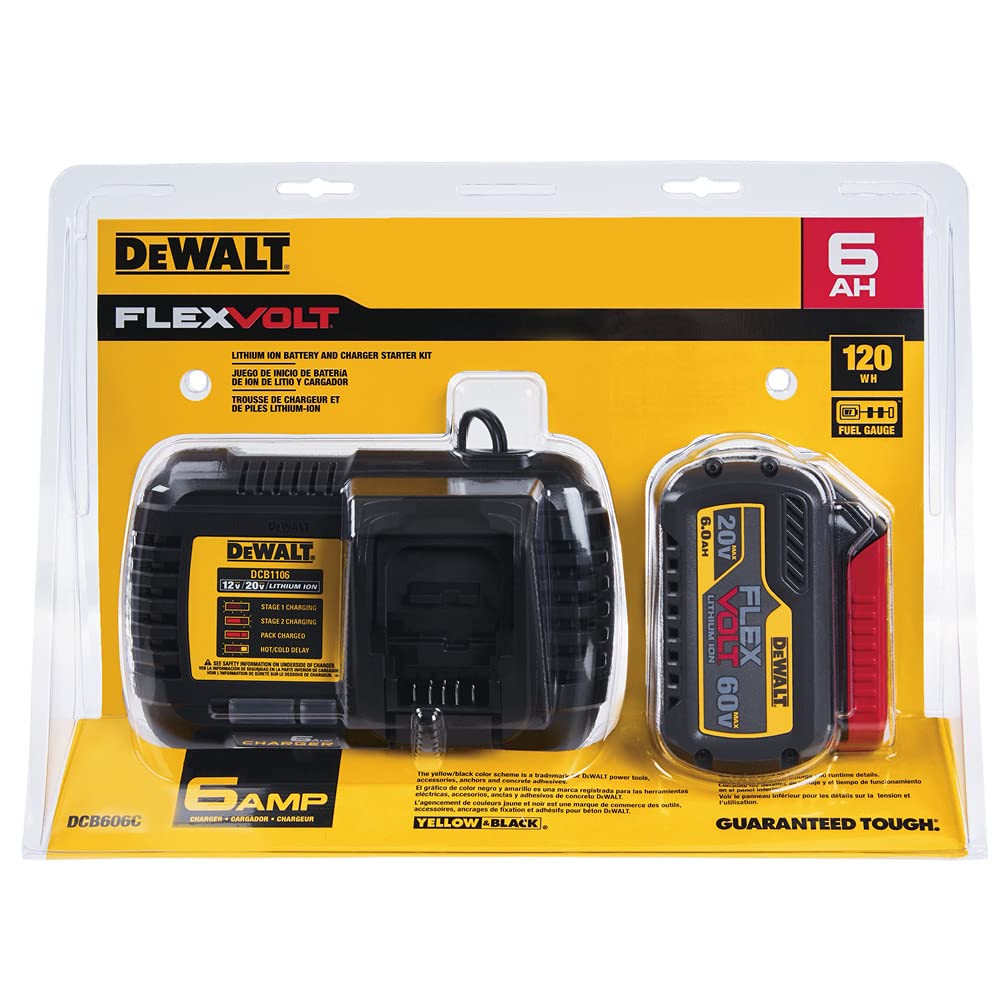 Dewalt Flexvolt 20V/60V Max Battery And Charger Starter Kit, Lithium Ion (Dcb606C)