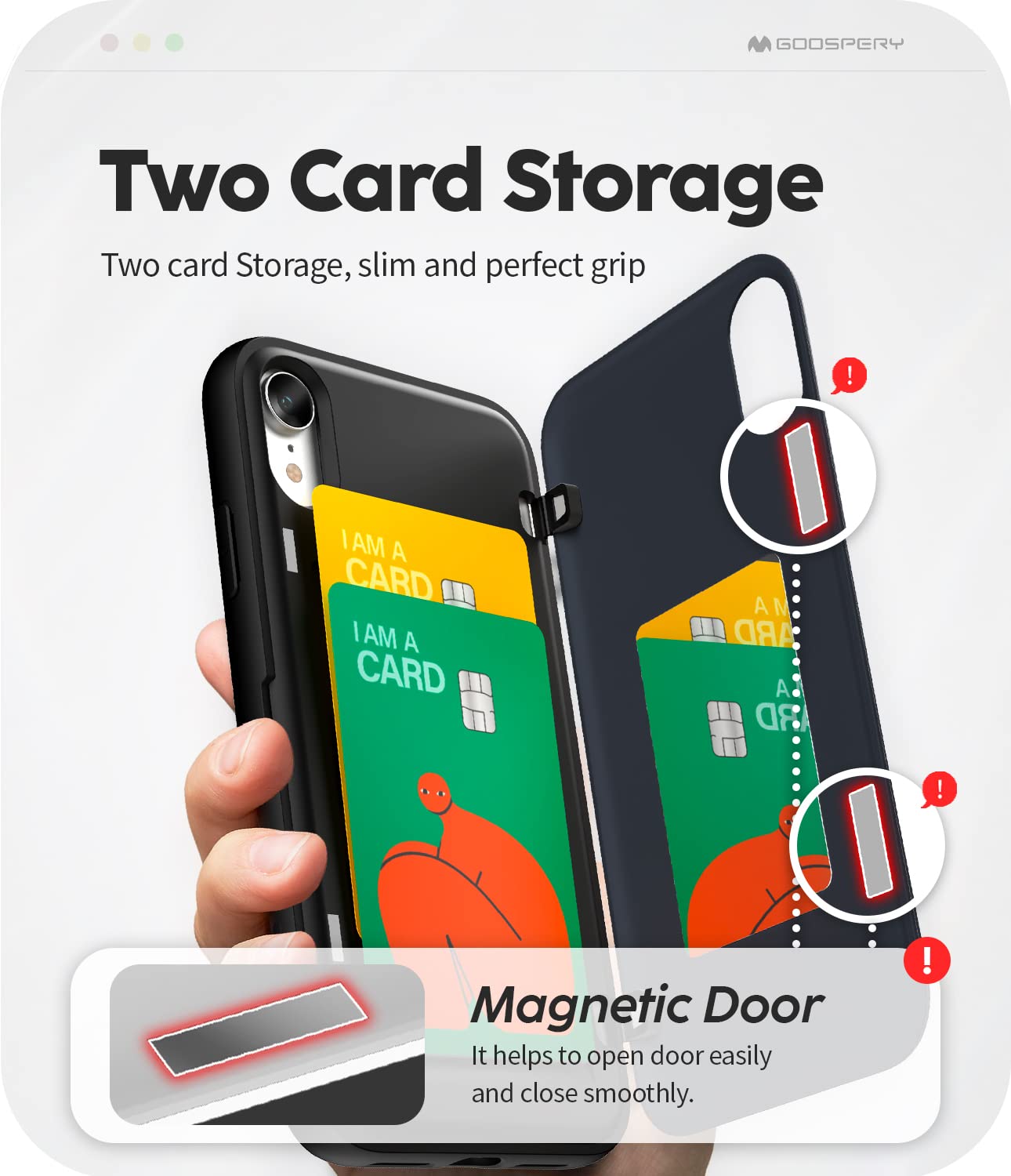 Goospery Iphone Xr Wallet Case With Card Holder, Protective Dual Layer Bumper Phone Case   Black