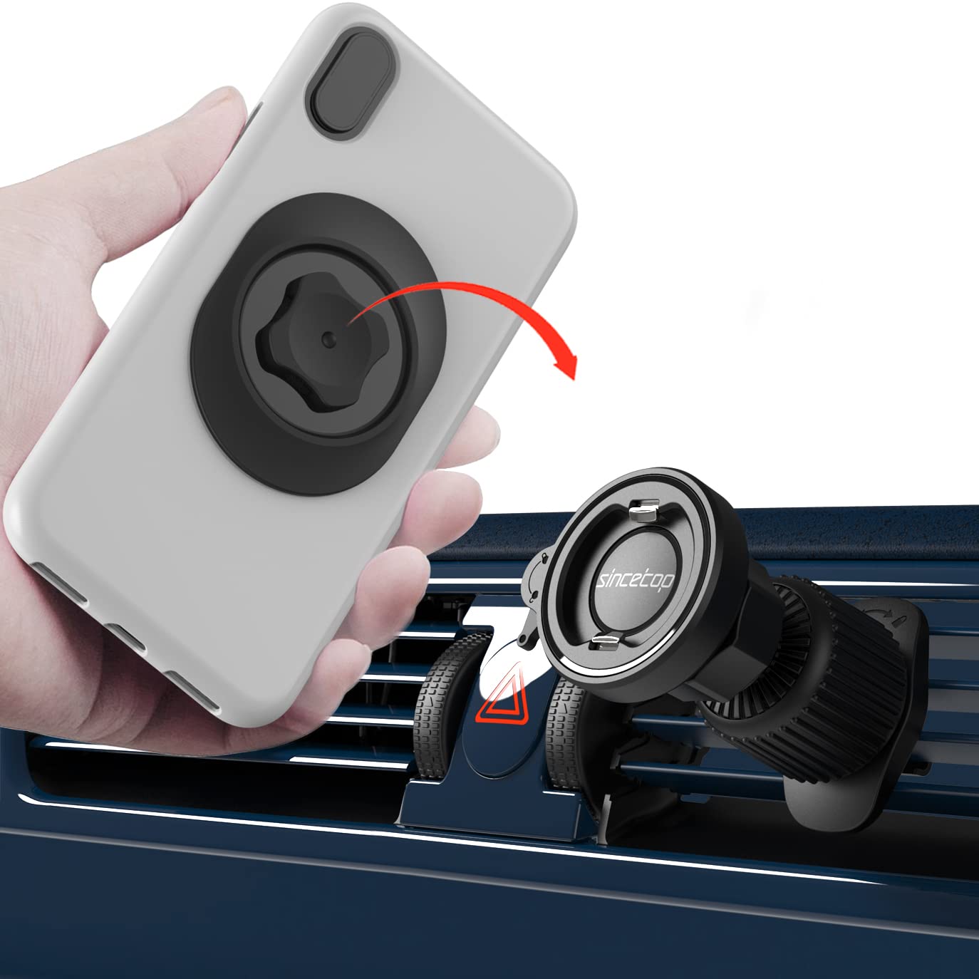 Sincetop Car Phone Mount With Lock Hook, Horizontal Vent Fin Holder, One Hand Quick Mount & Release