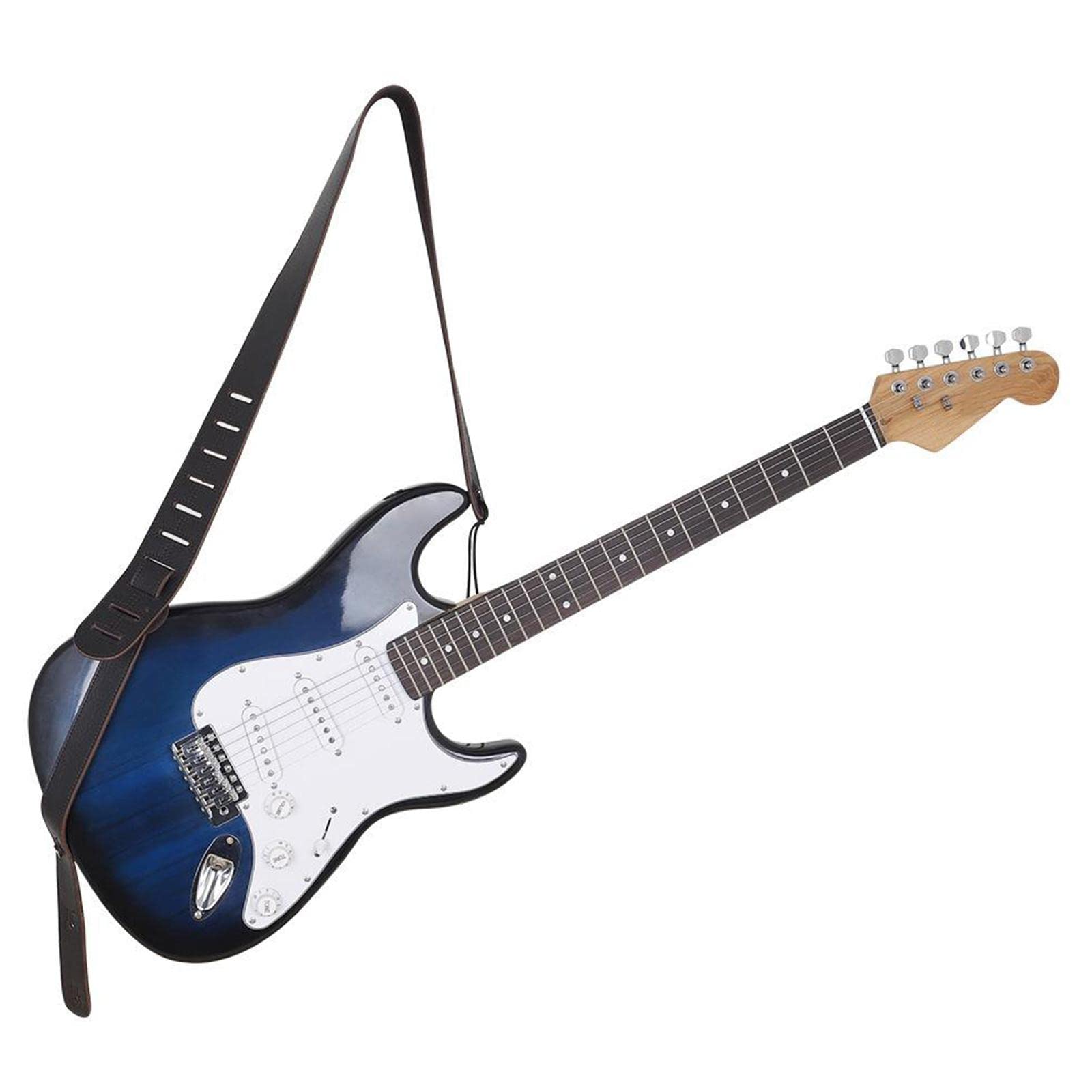 THE STYLE SUTRA Adjustable Cowhide Soft Strap For Electric Acoustic Guitar Bass Black