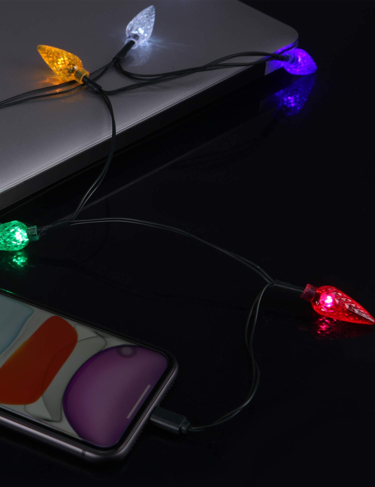 Led Christmas Light Phone Charger Cord Usb Charging Cable Gift For Phone 14/13/12/11 Pro/Xs/Xs Max/Xr/X/8 Plus/ 8/7 Plus/7S Plus/6S/6 With 10 Lights Christmas Decorations(Black)