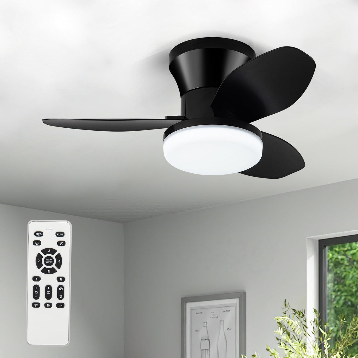 Zoeyon Small Ceiling Fan With Light   26 Inch Flush Mount Ceiling Fan With Lights And Remote, Low Profile Ceiling Fan With 3 Rev