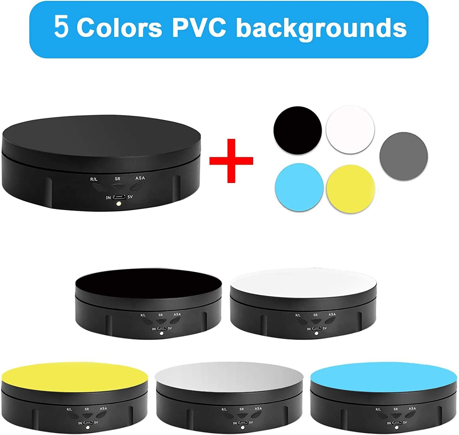 Qinmay 360 Degree Rotating Display Stand, 360 Degree Photography Turntable With Remote Control,5 Pvc Backgrounds,Battery/Usb Pow