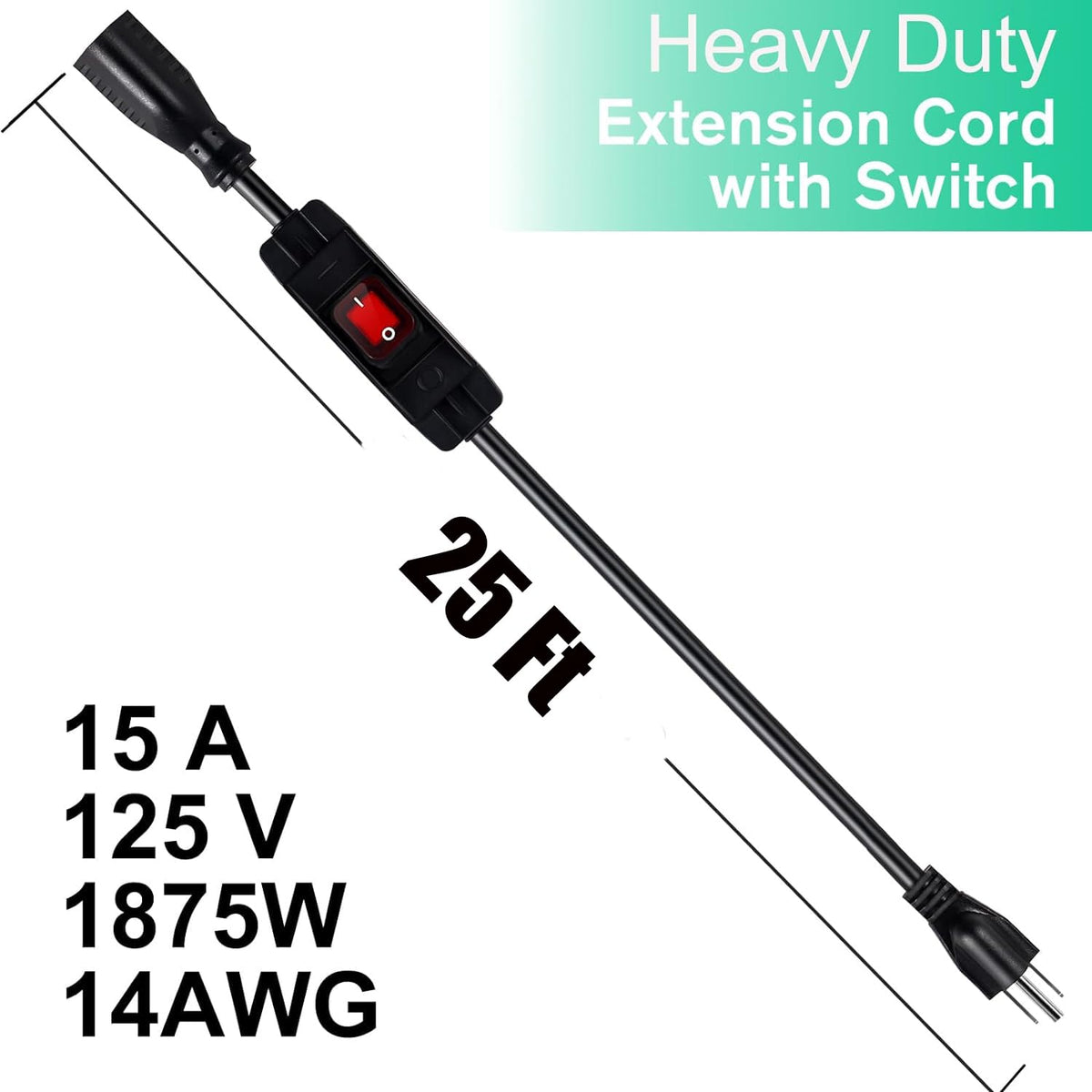 Extension Cord With Switch On/Off Waterproof Switch 3Ft No Plugging And ...