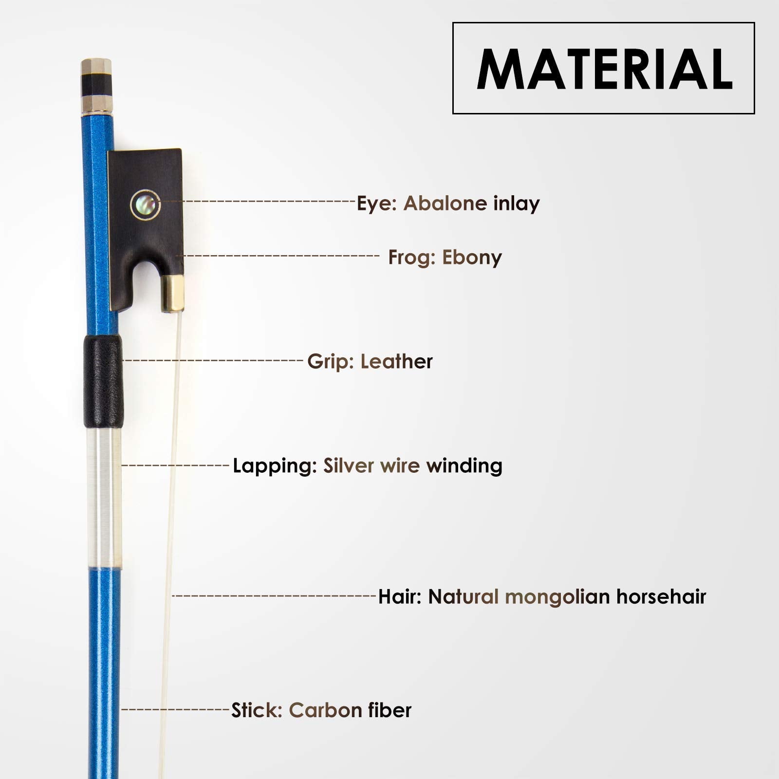 Violin Bow Stunning Fiddle Bow Carbon Fiber For Violins (Blue, 1/2)