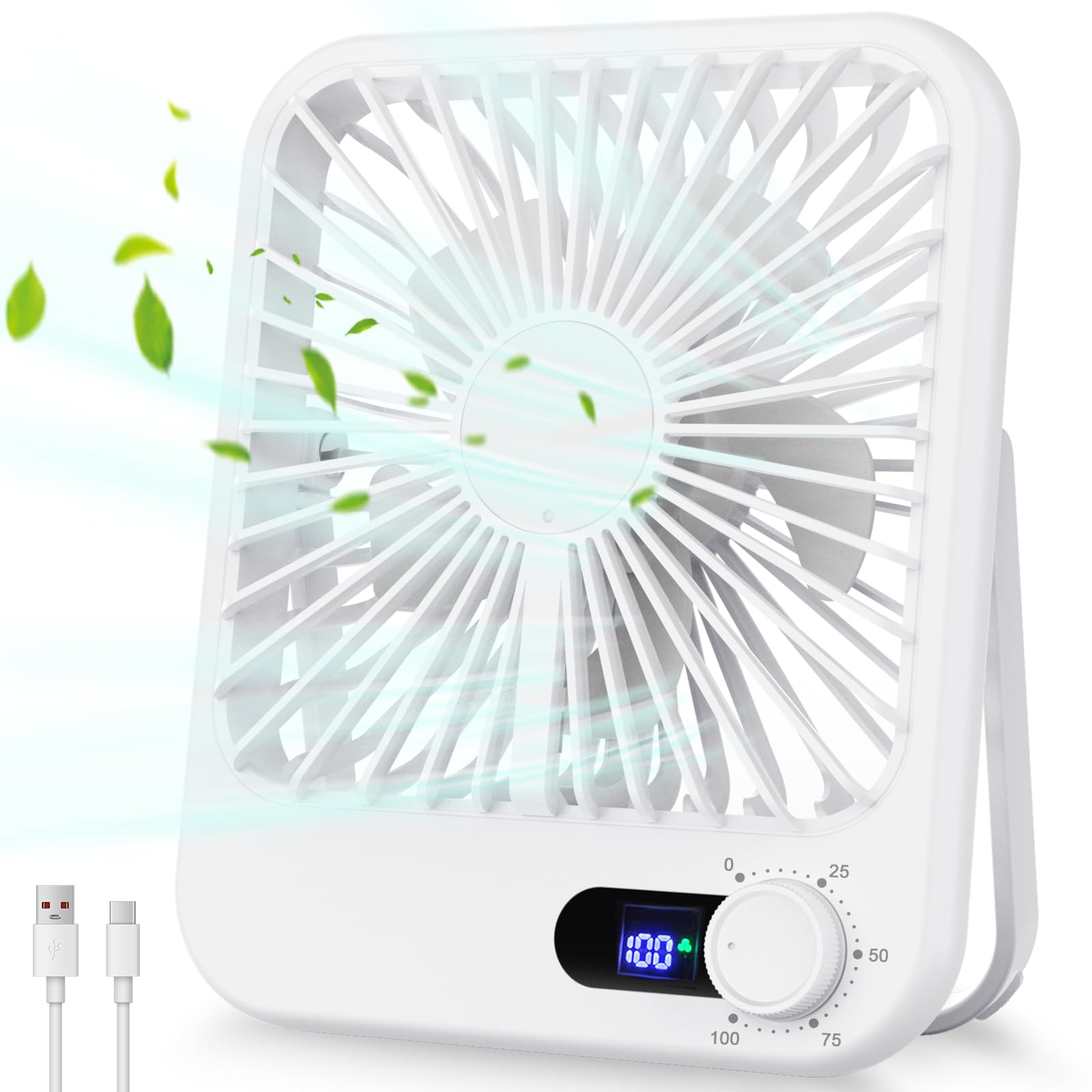 Travel Fan For Sleeping, Portable Fan For Travel Rechargeable With Digital Display, 100 Speed Wind Personal Usb Fan With Variabl