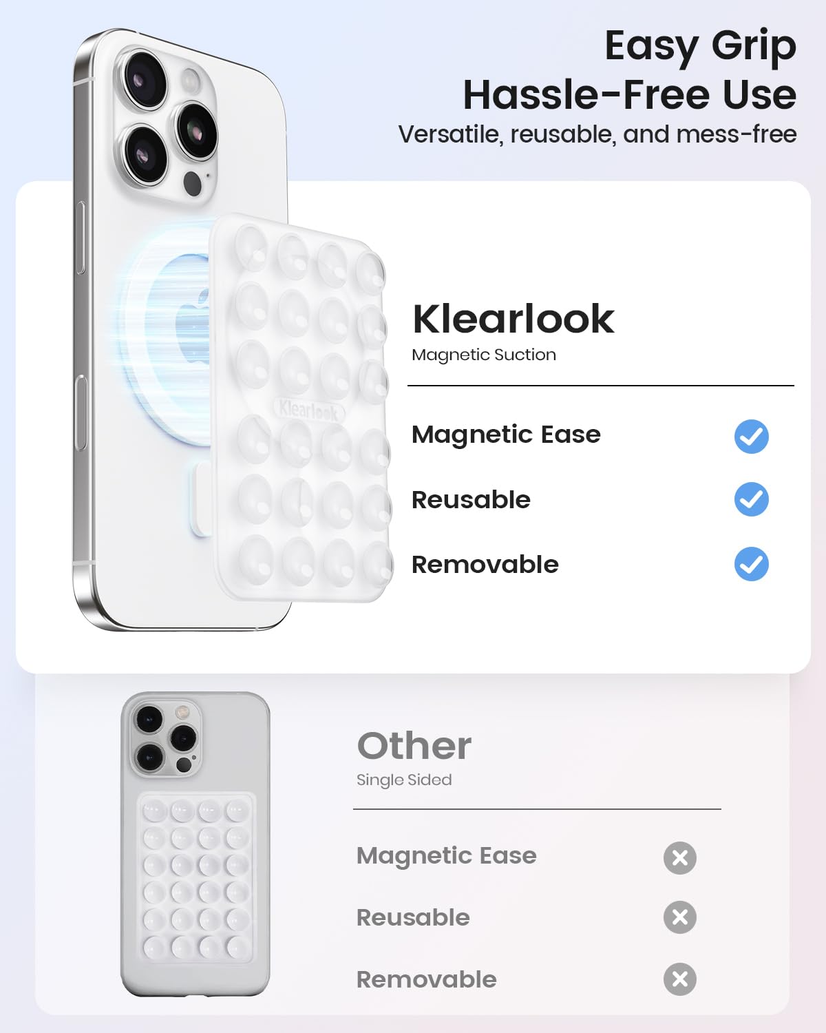 Klearlook Magnetic Suction Phone Mount For Magsafe Case, Removable Sticky Phone Grip Holder For Hands-Free Makeup/Selfie/Live St