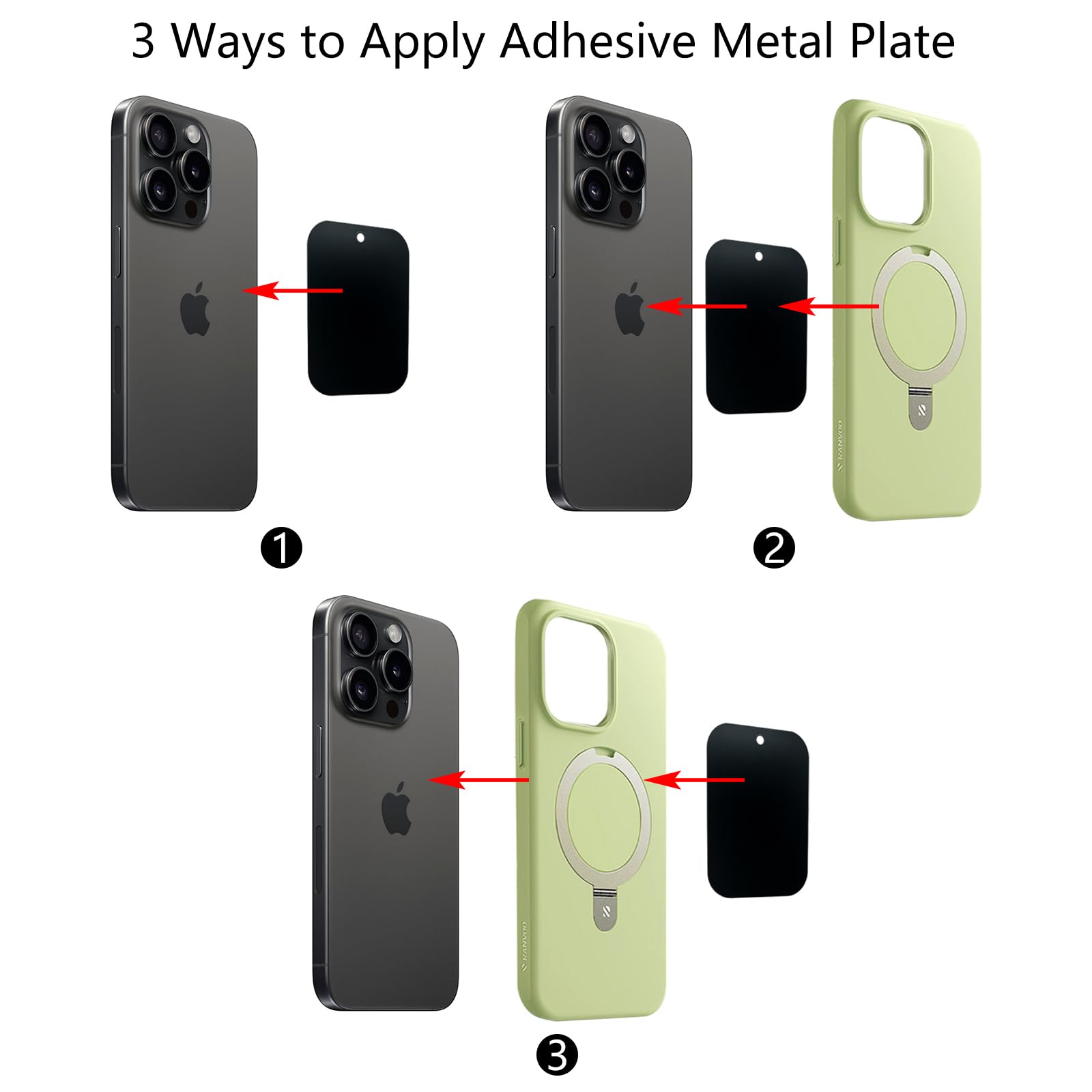 Gdminlo Mount Metal Plate(8Pack) For Magnetic Car Mount Phone Holder With Full Adhesive For Phone Magnet, 8X Rectangular (Black)