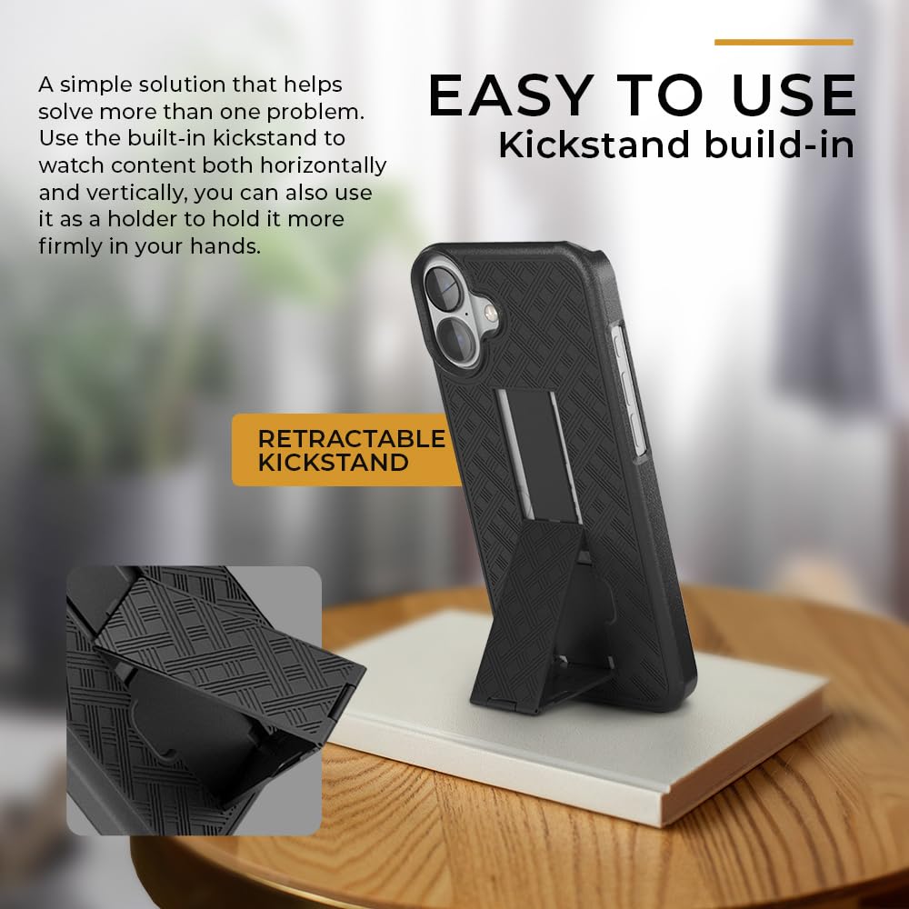 Motive For Iphone 16 Holster Case, Belt Clip Case For Apple Iphone 16, Shell Holster Combo 16, Slim Rugged Drop Shockproof Prote