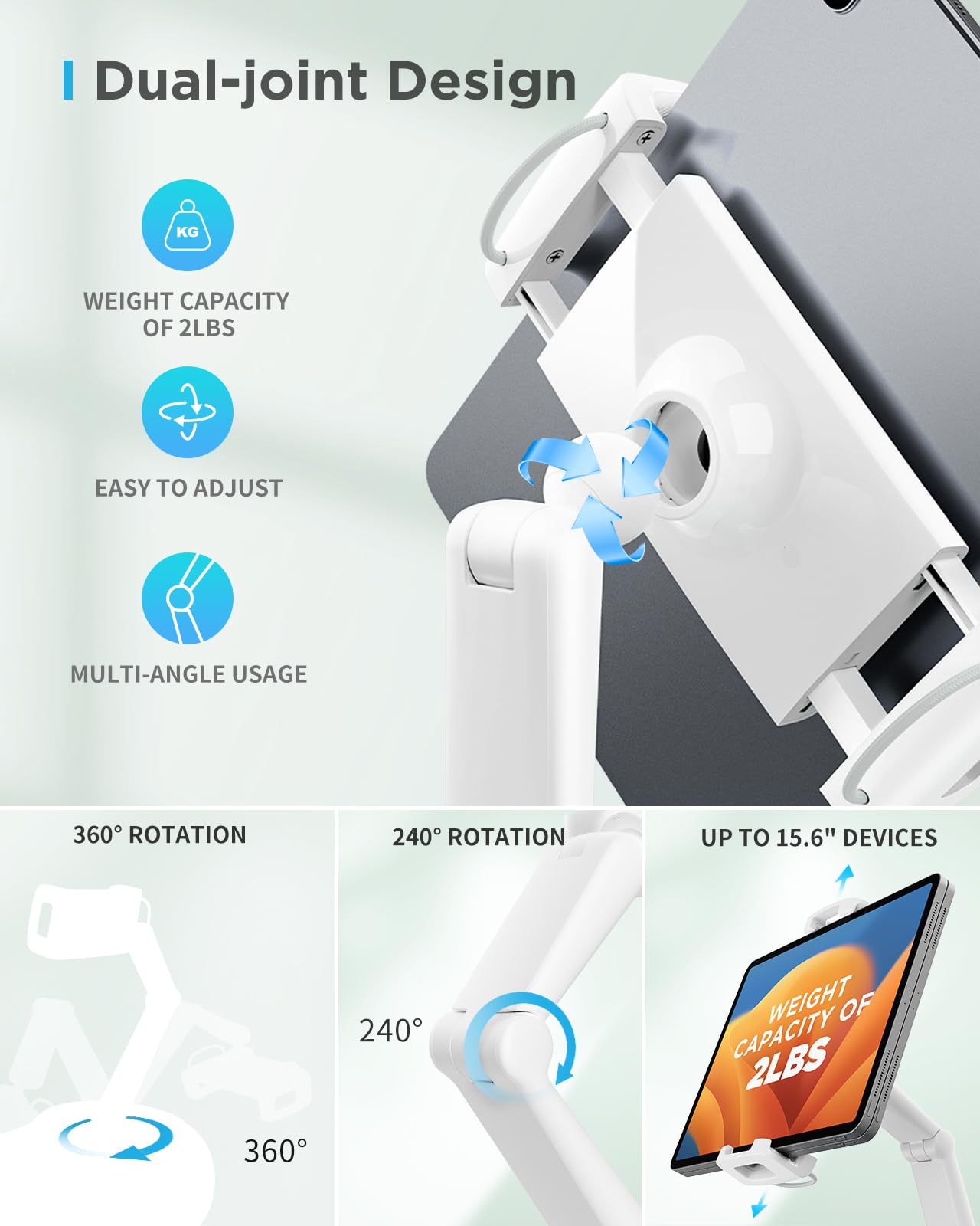 Saiji Tablet Stand Pillow, 360 Adjustable Tablet Holder For Bed With Flexible Dual Axis Arm, Phone Holder For Iphone 15, 15Pro,