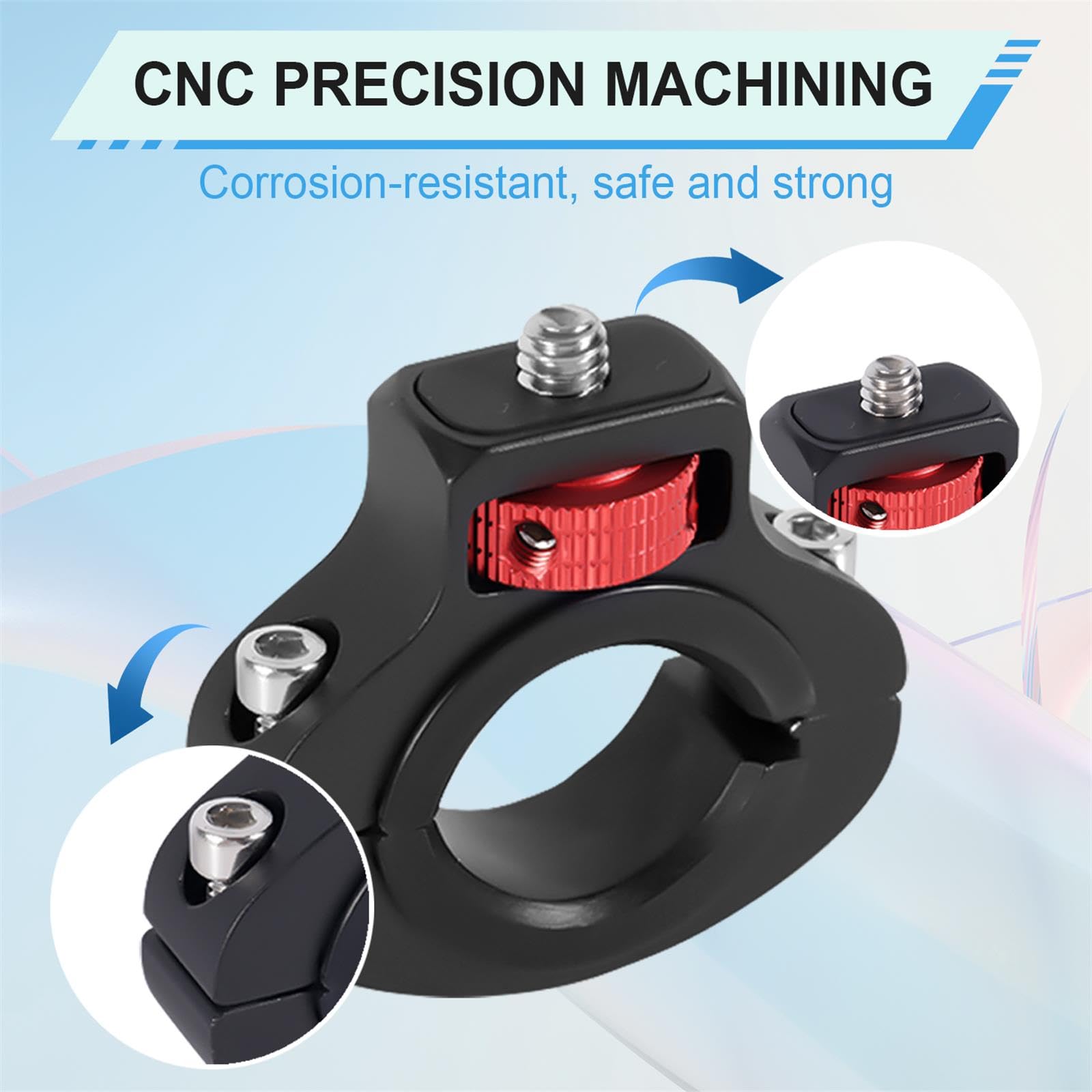 Bike Motorcycle Camera Mount, Aluminum 360 Degrees Rotary Anti-Reverse Bicycle Clamp Holder Motorcycle Handlebar Mount Bracket F