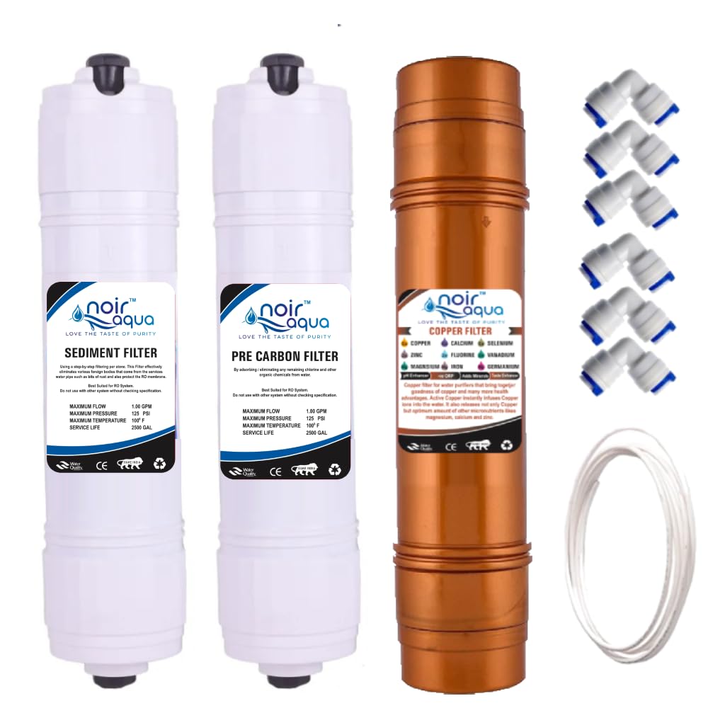 Noir Aqua Pre Carbon Filter, Sediment Filter,Advance Copper Filter And Elbow, Inline Filter Set For All Ro Water Purifier