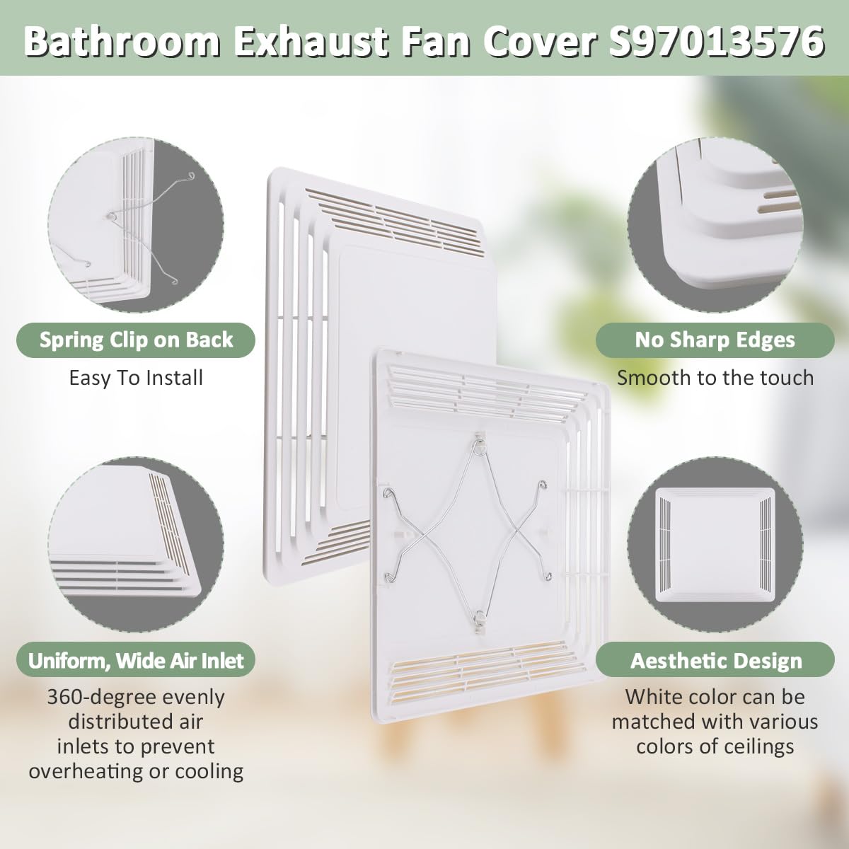 Wkzo S97013576 11 1/8'' X 10 5/8'' Bathroom Fan Cover Grille For 676 And 684 Ceiling Fans,Replacement 684Nt 2684F 576 Exhaust Fa