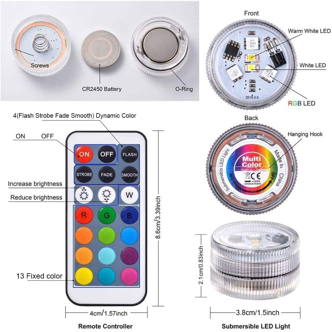 Dyanch Mini Submersible Led Lights With Remote   10 Pack 1.5'' Rgb Multicolor Battery Operated Pool Lights | Underwater Shower P