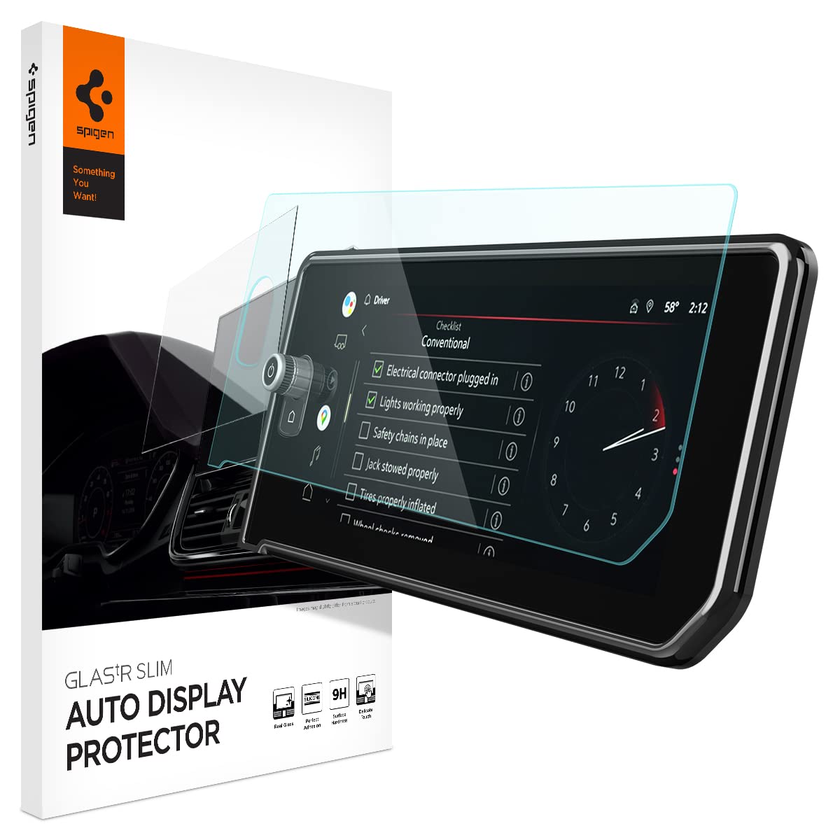 Spigen Tempered Glass Screen Protector [Glastr Slim] Designed For Gmc Sierra (2025-2022), Chevrolet Silverado(2025-2022) 13.4 Inch Dashboard Touchscreen - Matte/Anti Finger Print