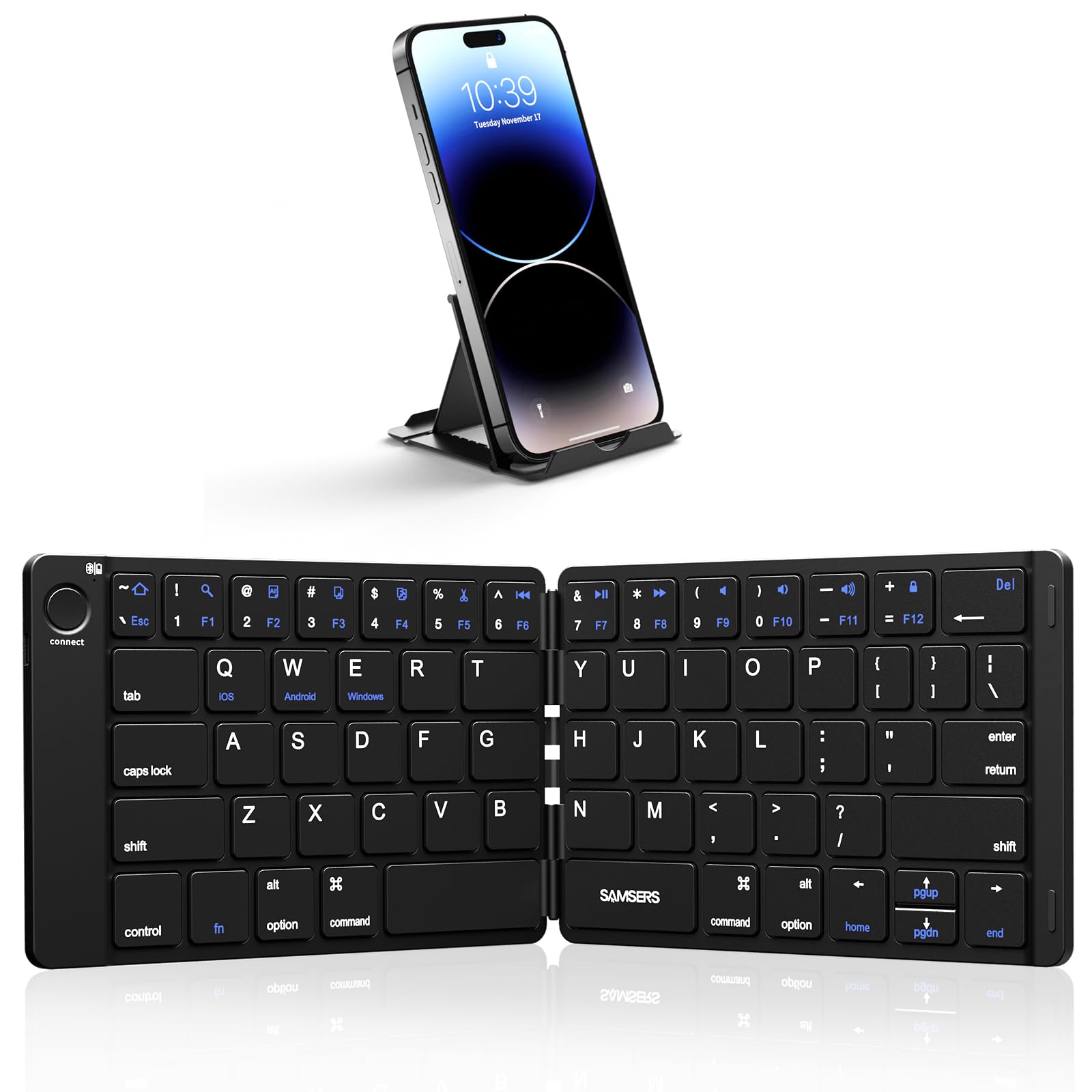 Samsers Foldable Bluetooth Keyboard   Portable Wireless Keyboard With Stand Holder, Rechargeable Full Size Ultra Slim Keyboard C