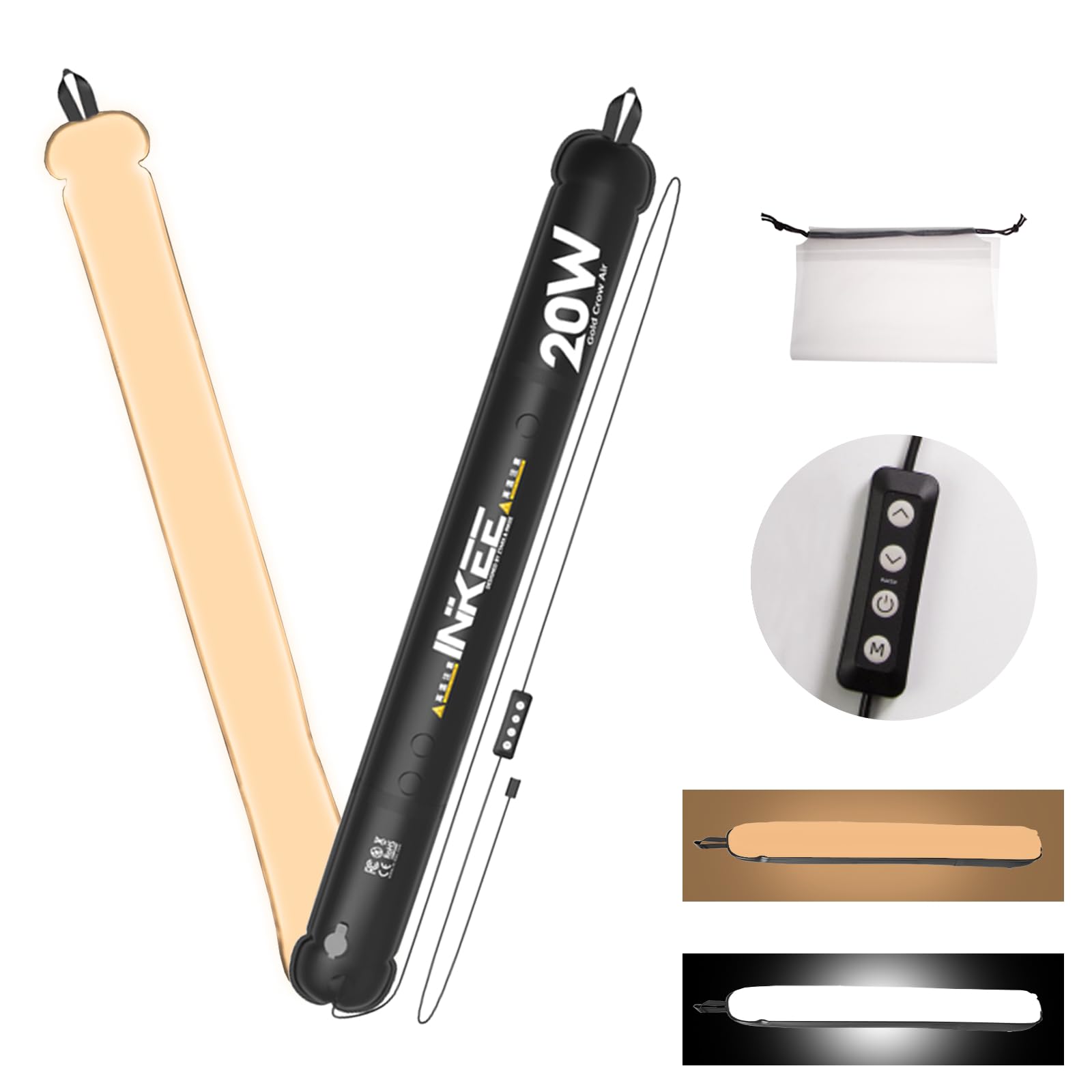 Inkee Gc20 Bi Color Handheld Led Tube Light Video Light Wand,20W 2M Type C Charging 2700K 6500K Inflatable Ball Portable Photogr