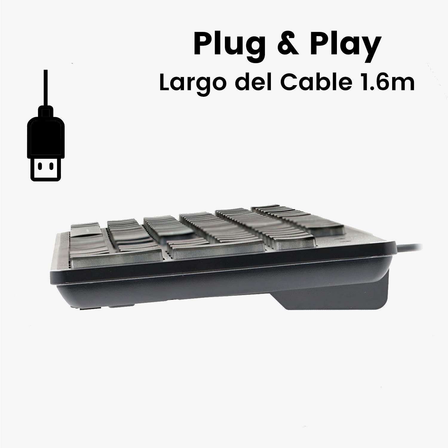 Perixx Periboard 317Es Es Un Teclado Con Cable Y Retroiluminado Led, Letras Impresas En Grande Con Iluminaci  N Blanca, Teclado