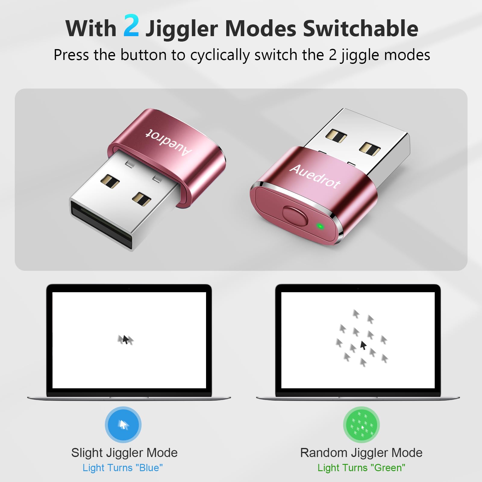 Auedrot Mouse Jiggler Undetectable Metal Usb Mouse Mover With Switch Button, Automatic Mini Mouse Shaker With 2 Jiggle Modes, Pl