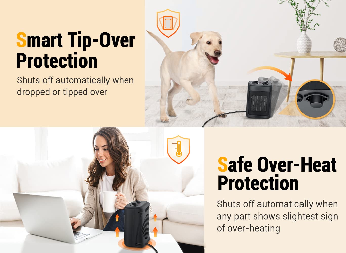 Space Heater, 1500W Electric Heaters Indoor Portable With Thermostat, Ptc Fast Heating Ceramic Room Small Heater With Heating An