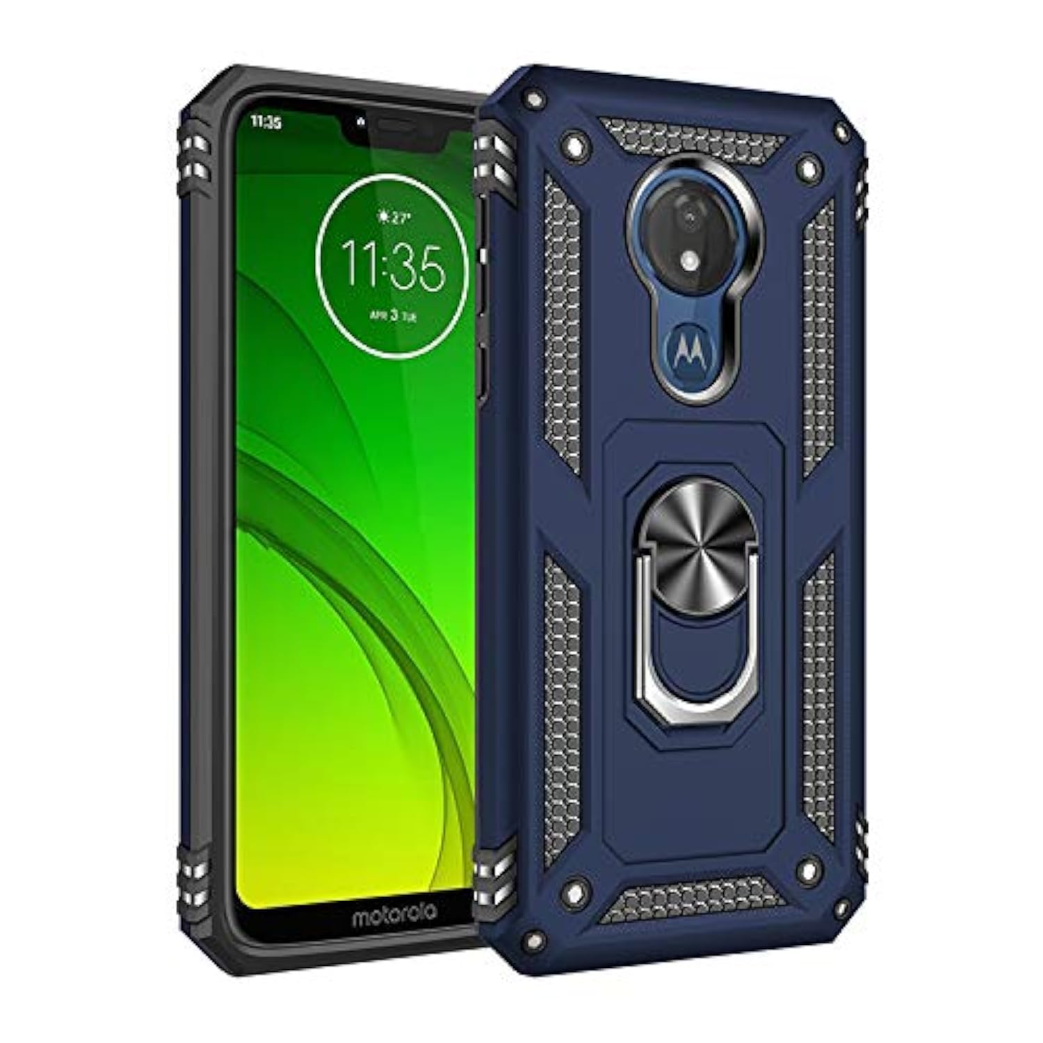 Meifei Moto G7 Power Case, Moto G7 Supra Case, Moto G7 Optimo Maxx Case, Military Grade 360 Degree Rotating Metal Ring Holder Ki