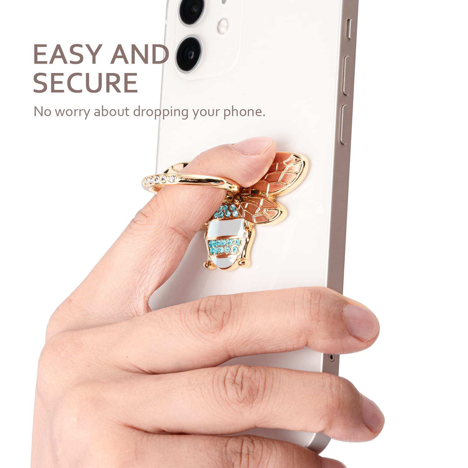 Allengel Bee Phone Ring Holder Finger Kickstand With Crystal, Cute Phone Ring Grip Holder For Iphone Or Smartphone Cases, Gold W