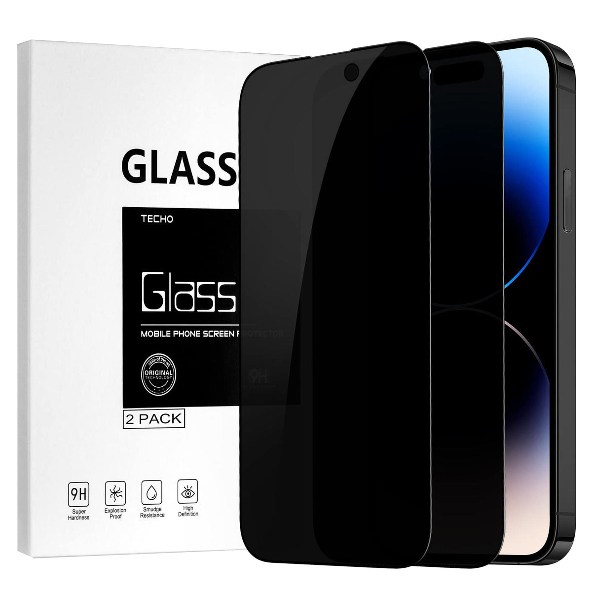 Techo Privacy Screen Protector Compatible With Iphone 14 Pro Tempered Glass Film (Edge To Edge Full Coverage) (Anti Spy Private)