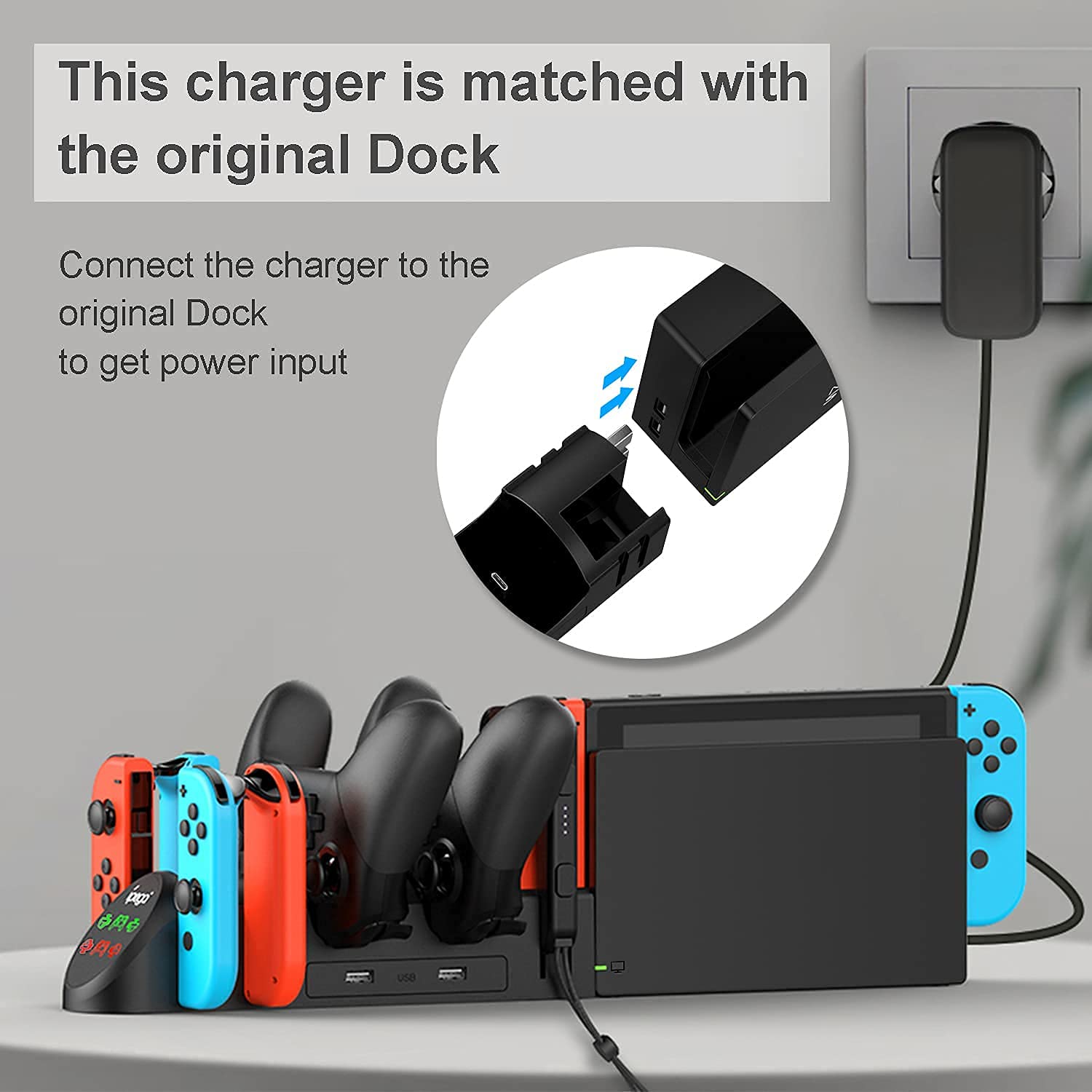 Charger Station For Switch/Switch Oled Model Joy Con And For Switch Pro Controllers Charging Dock With Usb 2.0 Plug And Ports, O