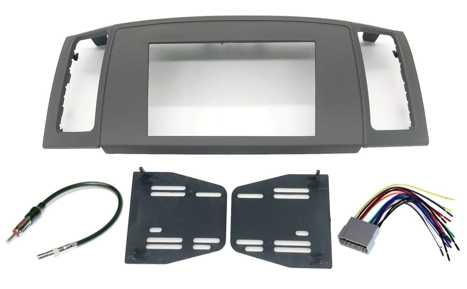 Double Din Navigation Radio Bezel Dash Install Kit With Standard Wiring Harness And Antenna Adapter   Khaki Compatible With Jeep