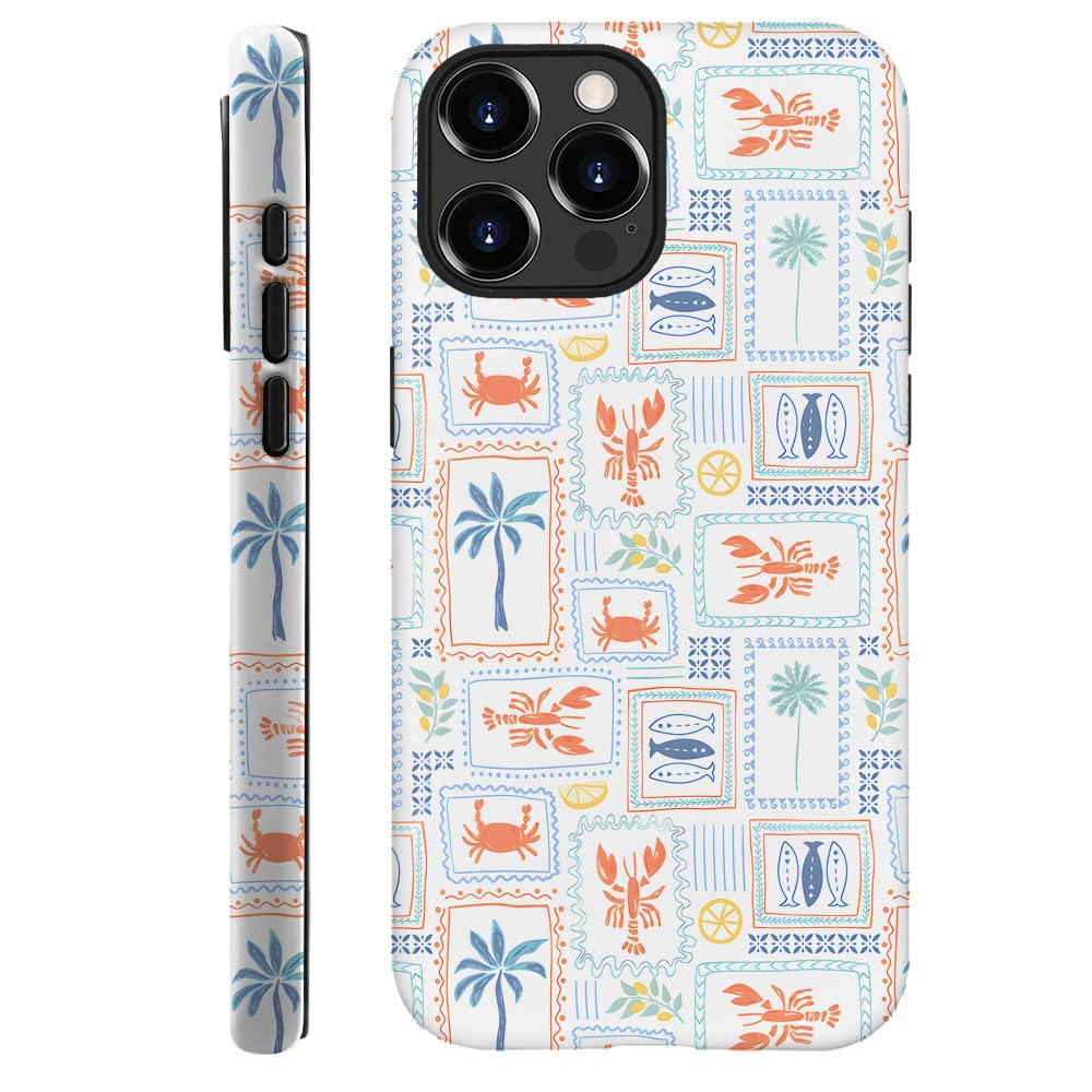 Case for iPhone 16 Pro,Fits Frosted Case Design for Girl Women,Coastal Fish Summer Cute Stamp