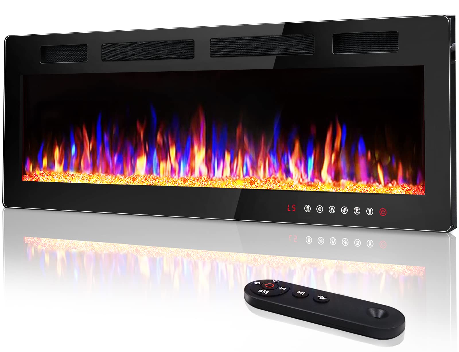 Vitesse 72 Inch Ultra Thin Electric Fireplace In Wall Recessed And Wall Mounted Fireplace Heater,Linear Fireplace With Multicolo