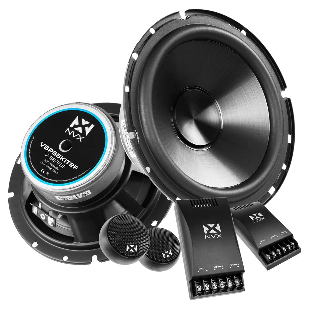 NVX VSP65KIT2F 6.5 Premium Car Speakers, 750W Max, 250W RMS, 2-Ohm 2-Way 6-1/2 inch Component System w/ 1 Silk Dome Tweeters & P