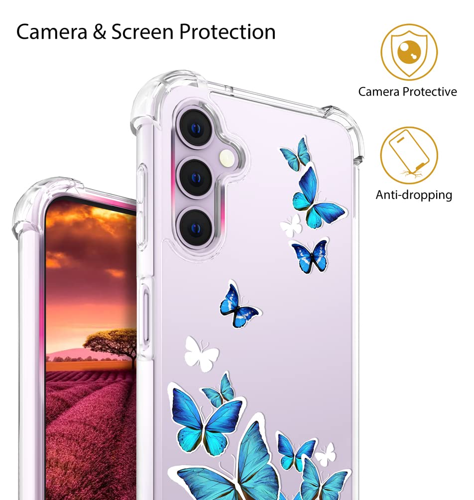Topgraph Case Cute Butterfly Clear For Women Girly Designer Girls For Galaxy S23+ Plus, Cute Silicone Transparent Phone Case But