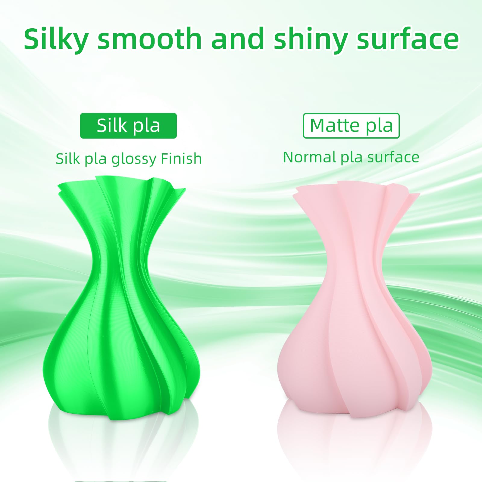 3Dhojor Silk Pla Filament 1.75Mm, Silk Pla 3D Printer Filament, 2.2 Lbs (1Kg) Cardboard Spool, Fit Most Fdm 3D Printer,Green