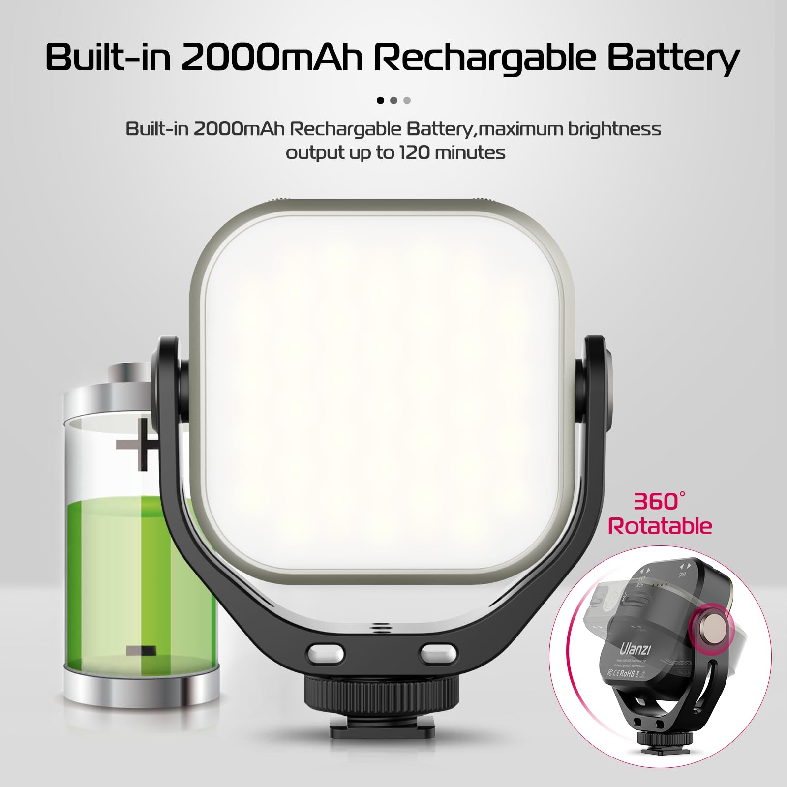 Ulanzi Vl66 Rgb Adjustable Rechargeable 2500 6500K   Mini Video Portable Light On Camera, 2000Mah Cri95+ Dimmable, Ultra Bright
