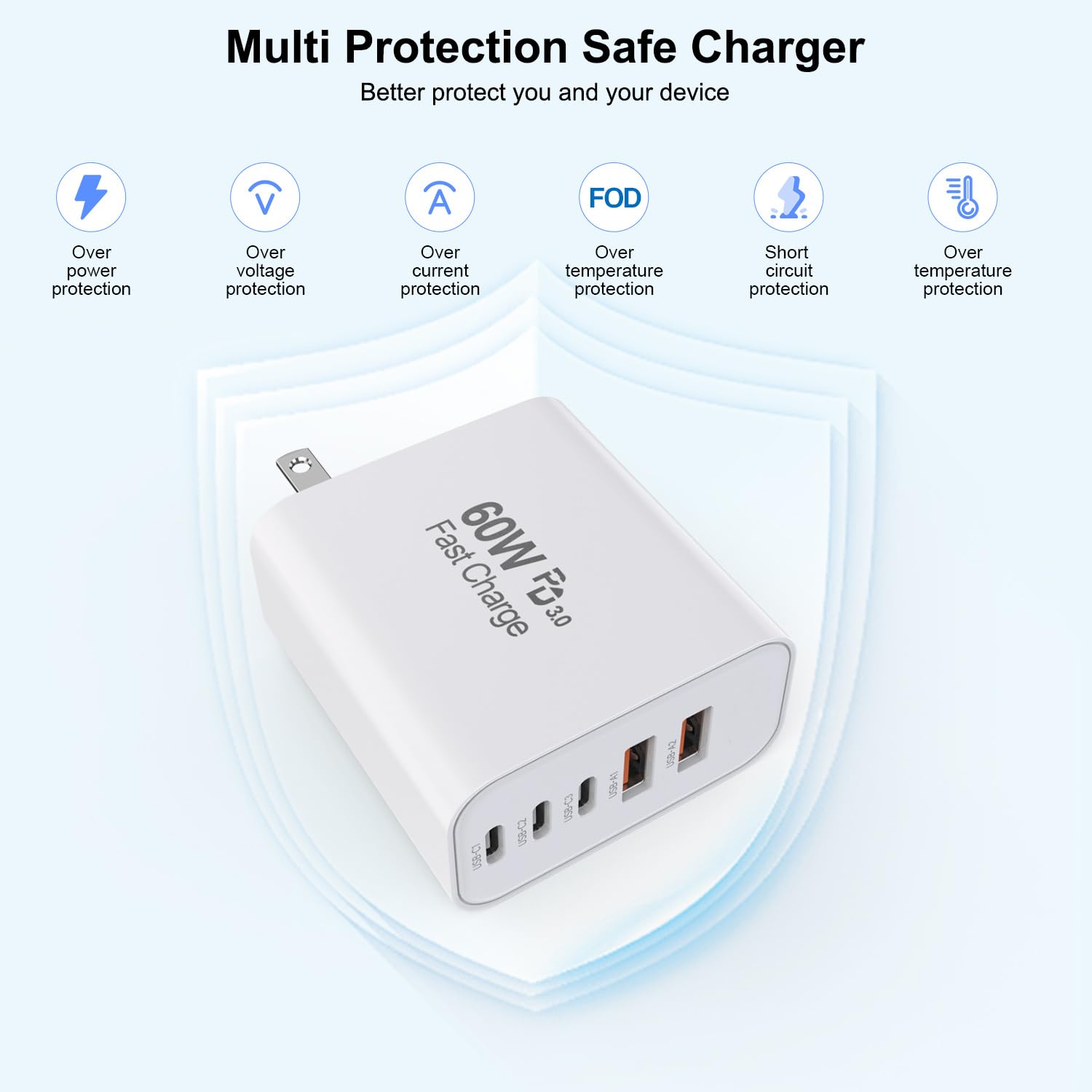 3-Pack Apple Charger Fast Charging,Pd 60W 5 In 1 Multiport Usb C Wall Charger Block Fast Charging, Iphone 16 Plug Wall Cube Quic
