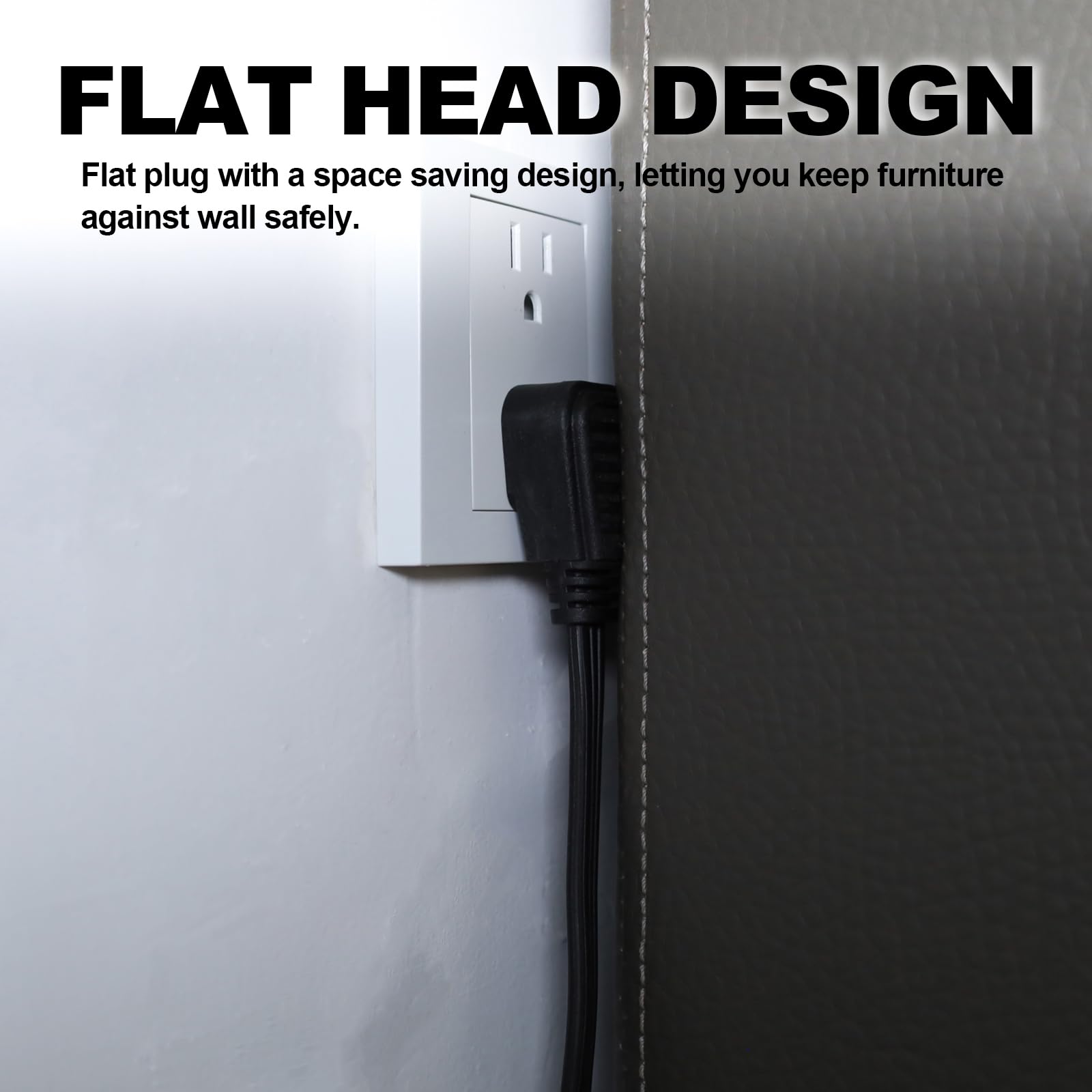 Ep 1 Ft 3 Outlet Extension Cord With Flat Plug, 3 Prong Grounded, 16/3 Spt 3 Power Cable For Indoor Use, Black, 2 Pack