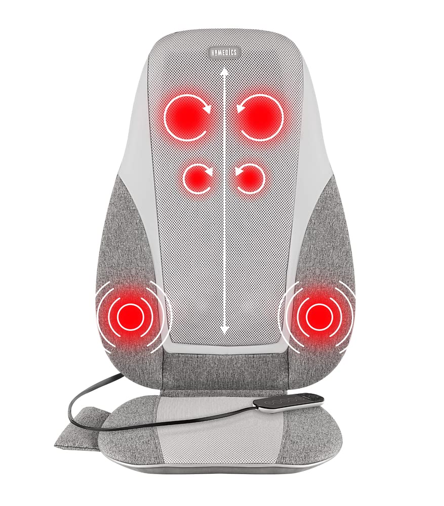Homedics Shiatsu + Kneading & Vibration Massage Cushion With Heat, Deep Kneading, Handheld Remote, Lumbar Vibration Waves, 3 Mas