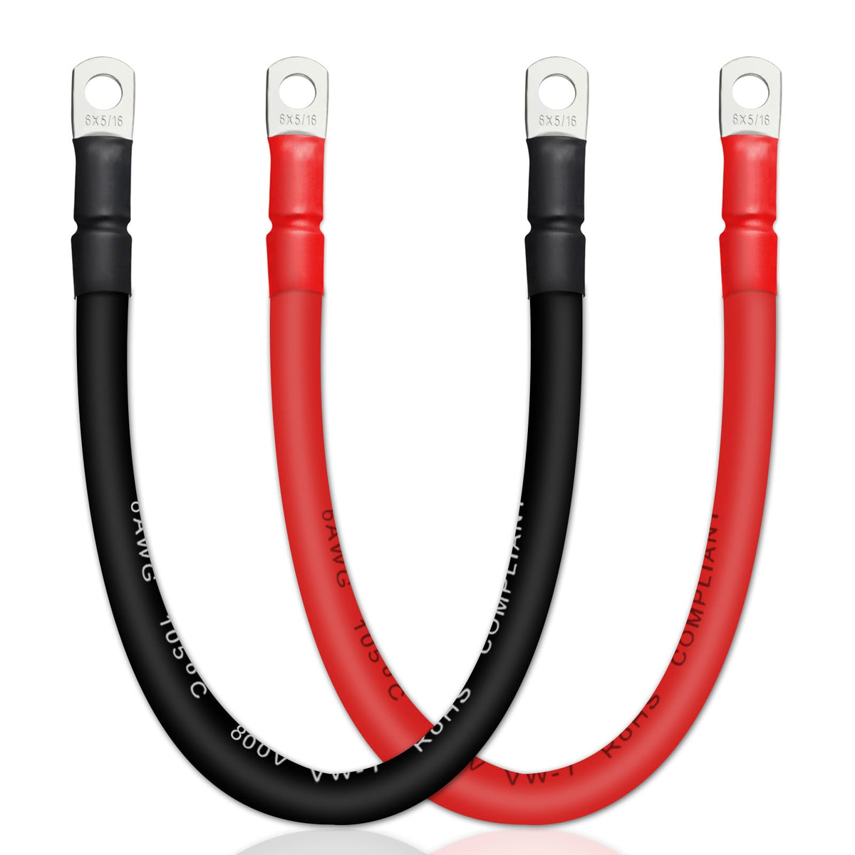 Zonbang 6 Awg Battery Cable With 5/16 Inch Terminals, Copper Battery Inverter Cables For Car Rv Automotive Solar, 1Ft(2 Pack)