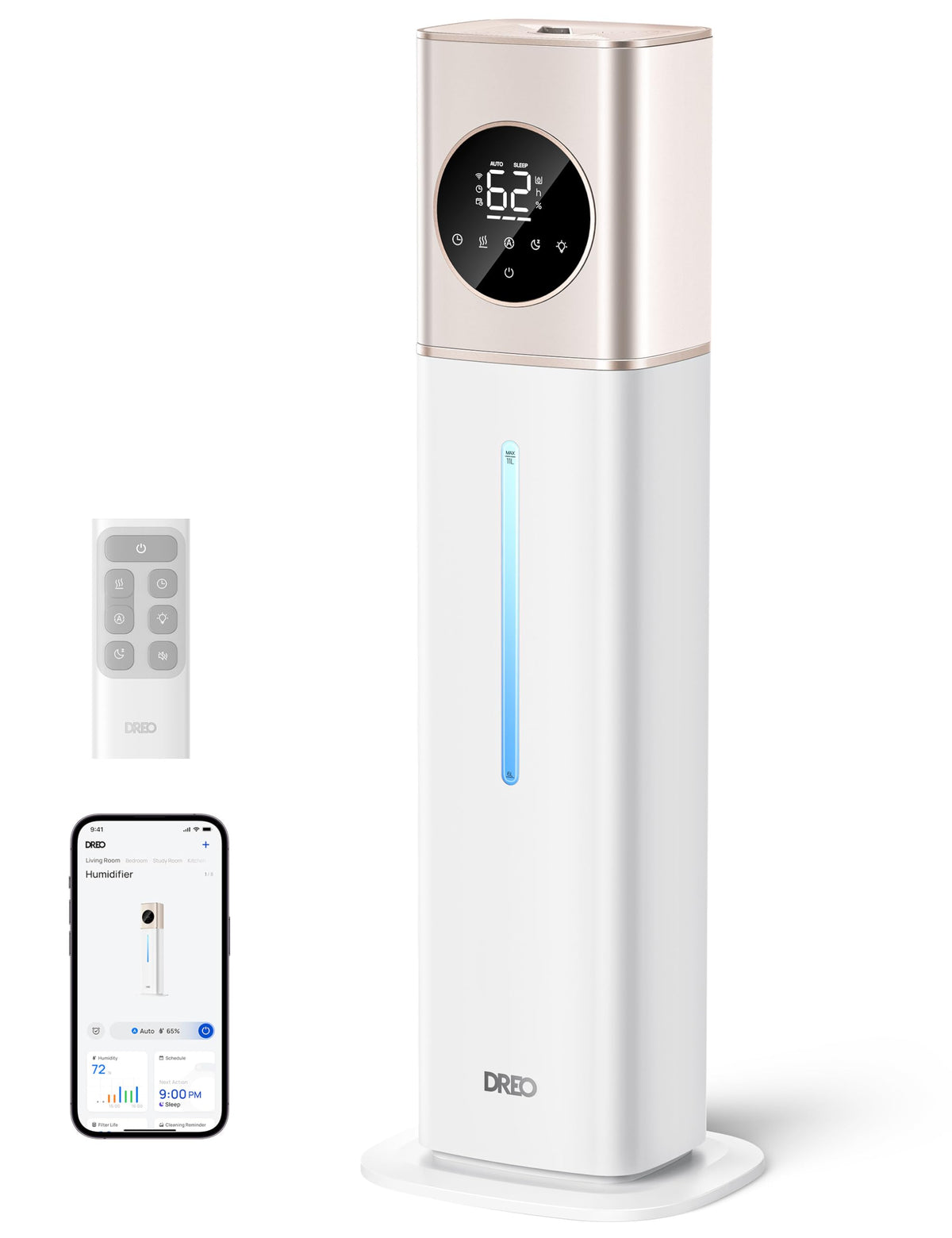 Dreo 11L Smart Humidifier Large Room 700 Ft, 100H Cool Mist Air Humidifiers For Bedroom, Top Fill Self Cleaning Tank, 26Db, Auto