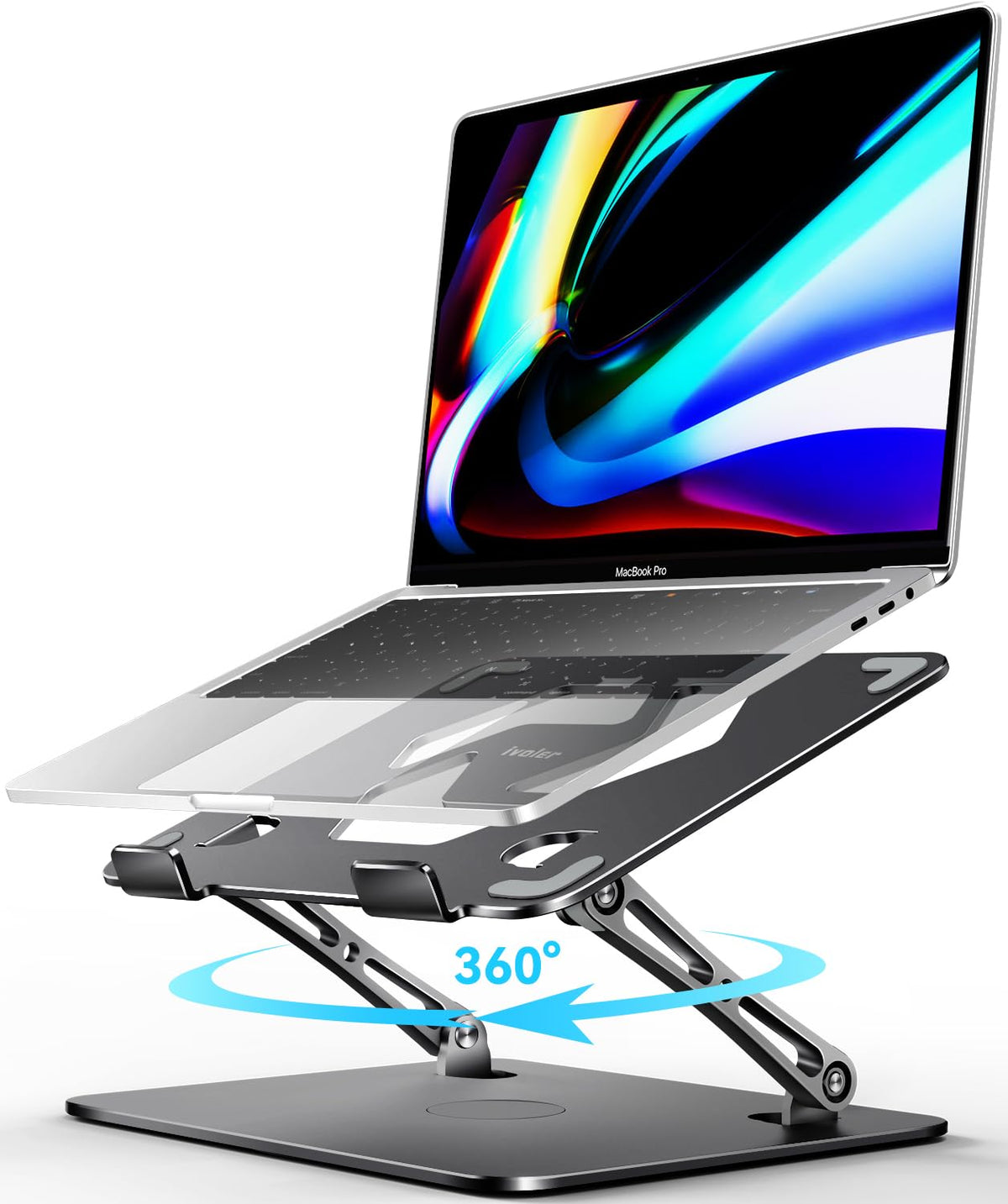 Ivoler Adjustable Laptop Stand With 360� Rotating Base, Ergonomic Laptop Stand For Desk, Foldable & Portable Laptop Riser, Suitable For Collaborative Work, Fit Macbook Laptops Up To 16 Inches[Black]