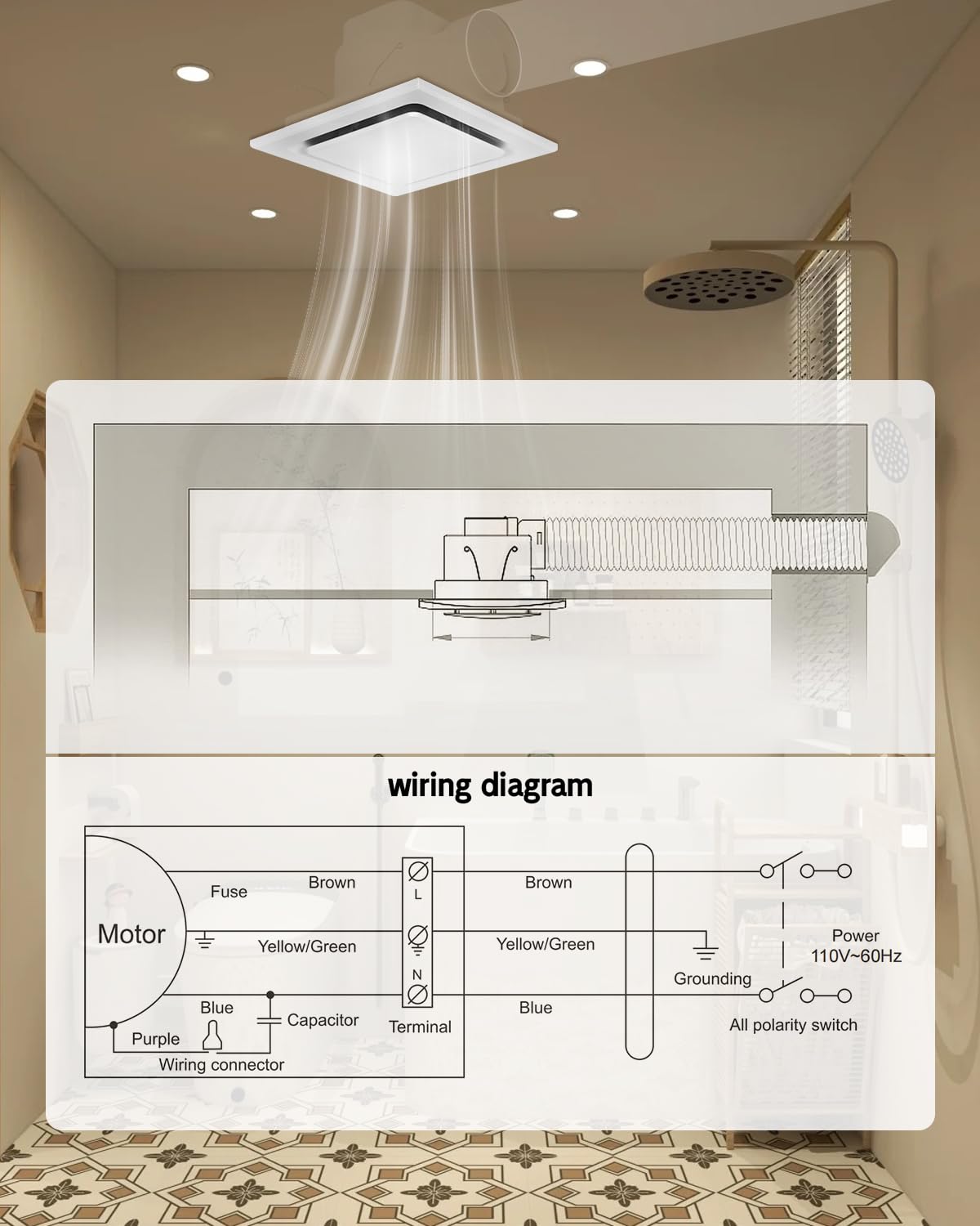Qnemaei Bathroom Fan, 90Cfm, 1.0 Sone, Quiet, White, Ideal For Hotel, Living Room, 4'' Duct Square